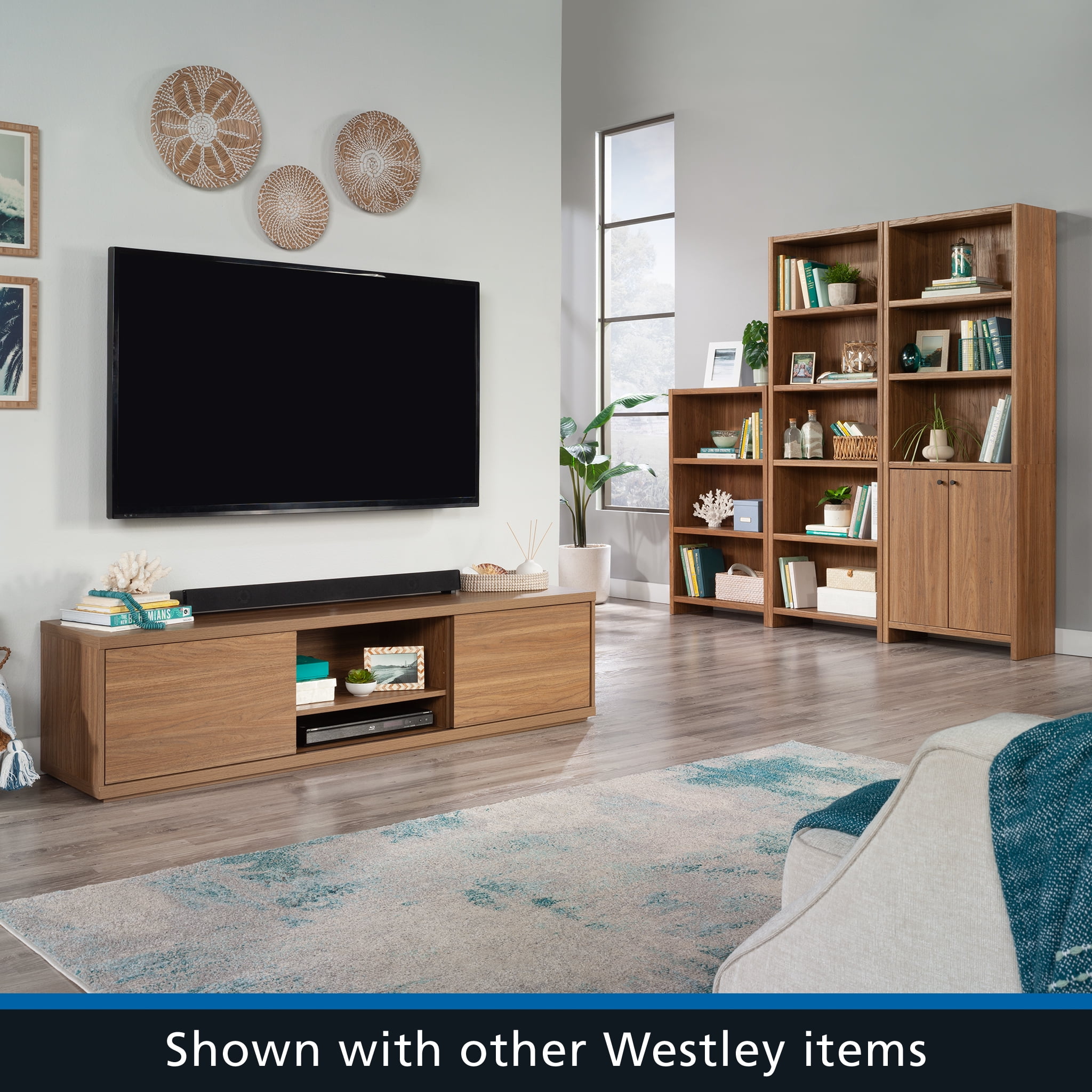 Mainstays Westley 5-Shelf Bookcase, Durable Storage Organizer (Walnut, 72.68 in H x 25.83 in W x 11.58 in D) 4uru3