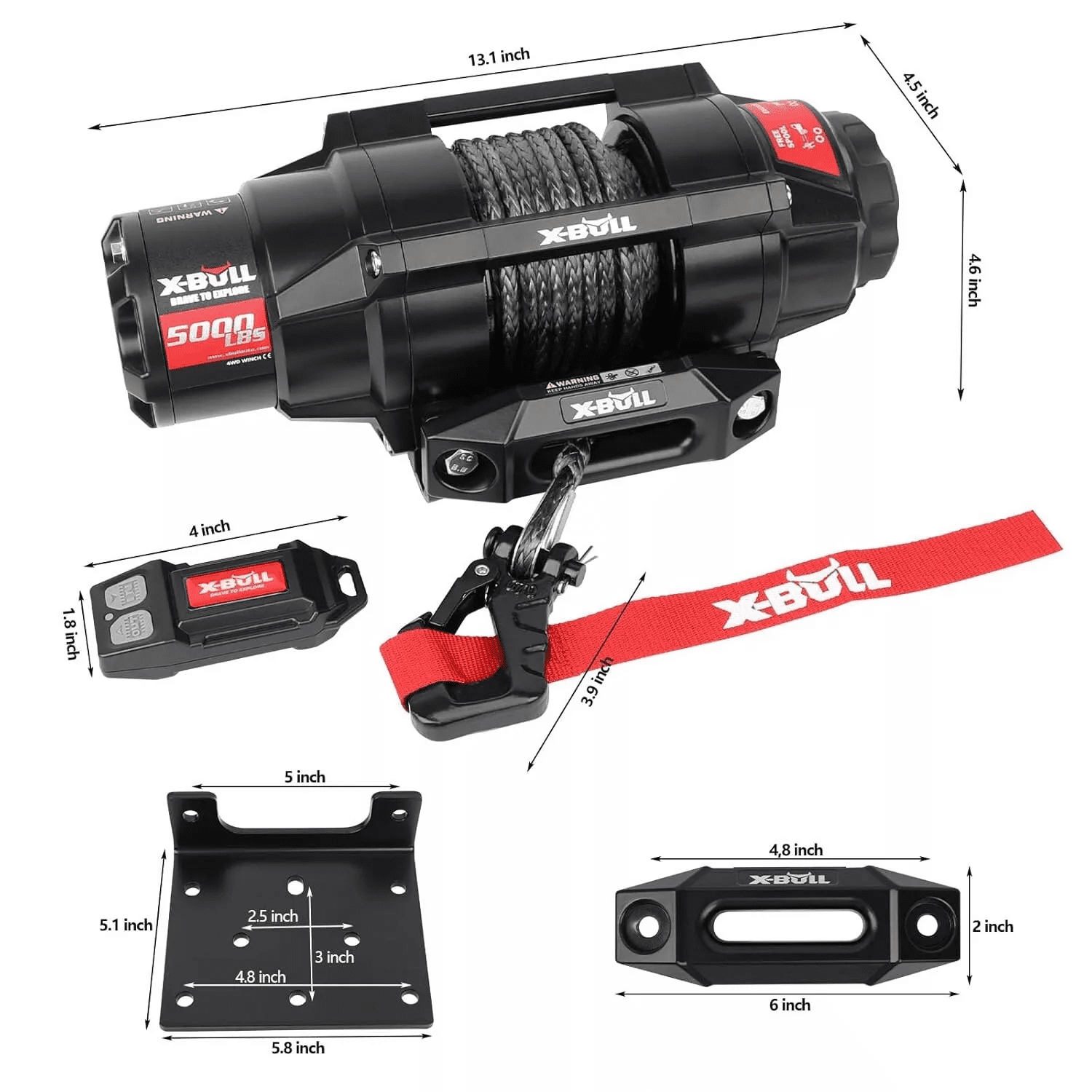 X-BULL 12V Electric Winch with Synthetic Rope and Wireless Remote (5000 lb) ji00b