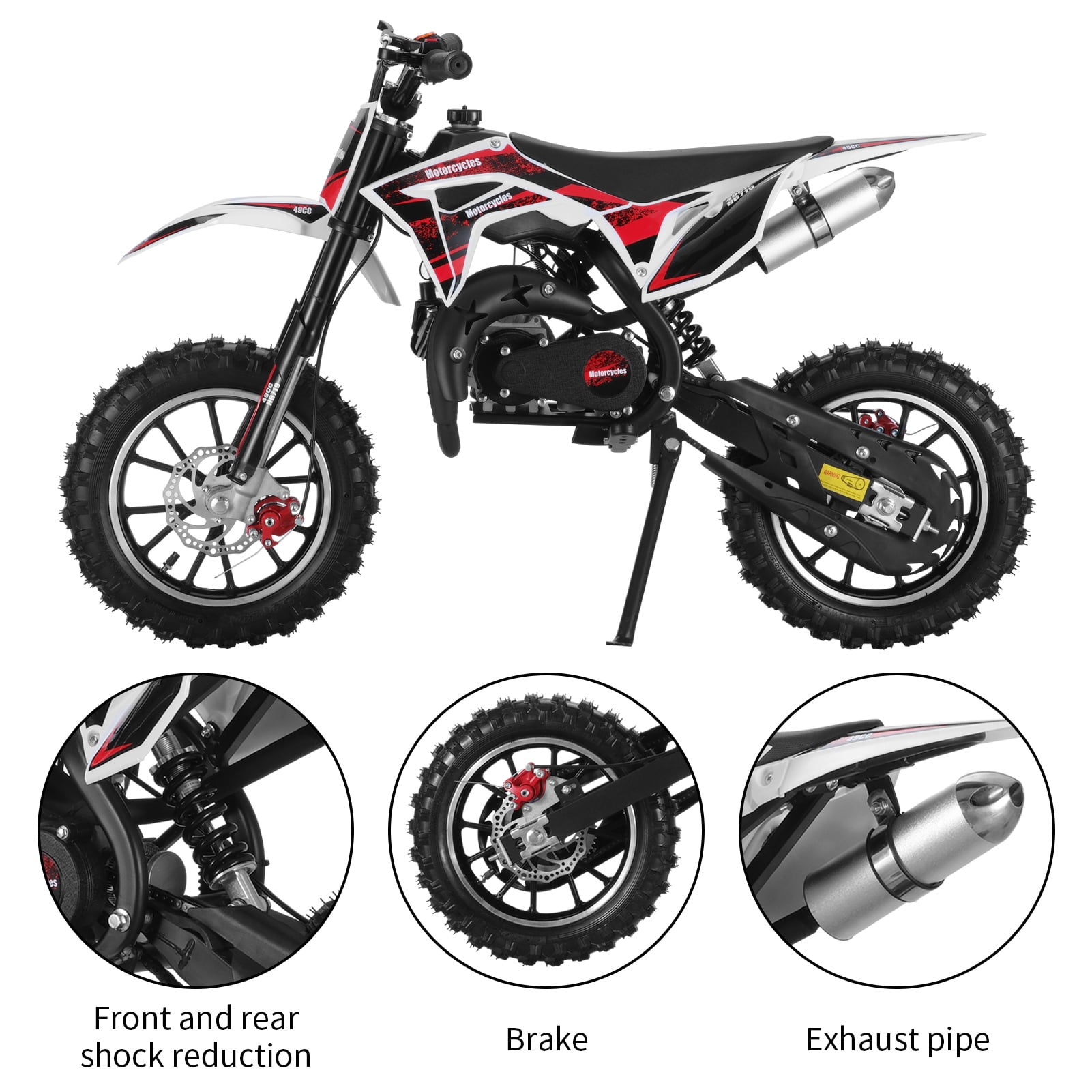 Meileang 49cc Kids Dirt Bike Off-Road Motorcycle with Dual Disc Brakes and Shock Absorbers (Black, 330 lb Capacity) 0cagn