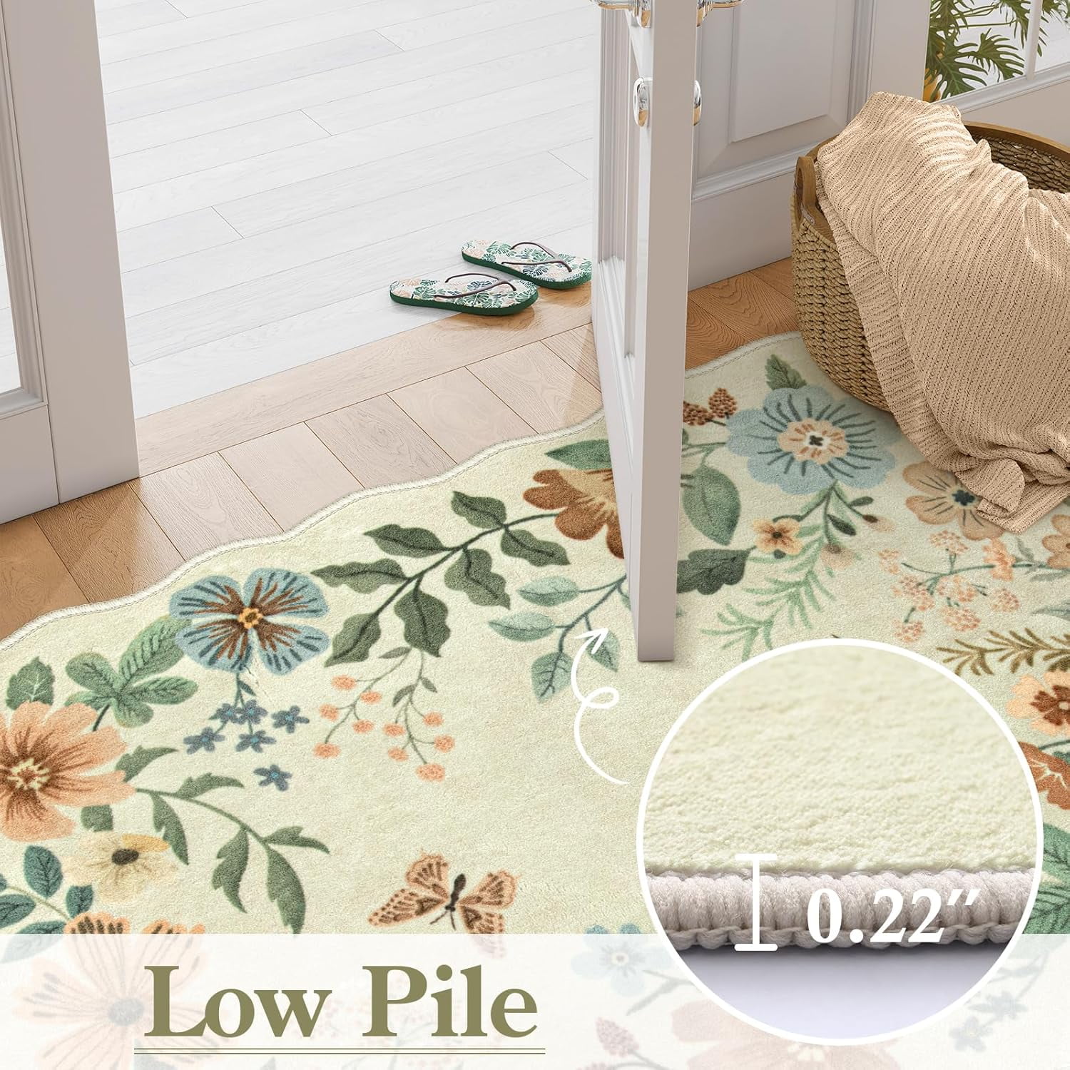 Moynesa Floral Area Rug, Non-Slip Washable Boho Rug for Living Room and Bedroom (Beige, 5 ft x 7 ft) ekrfw