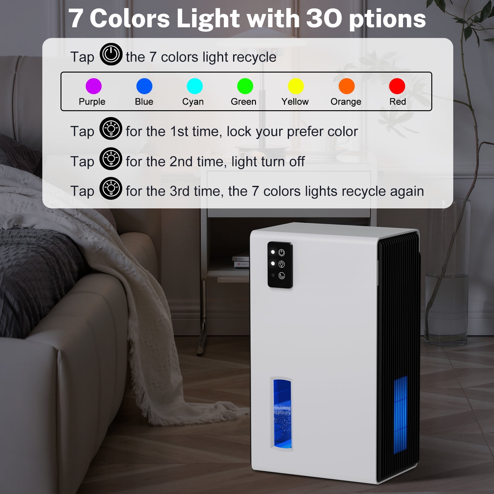 EGEH Small Dehumidifier for Home, Quiet Portable Moisture Absorber with Auto Shut-off and 7-Color LED Light (White, 27 fl oz) gbhfx