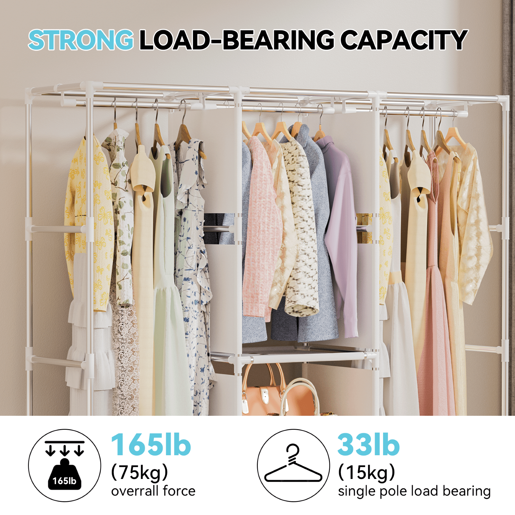 YOUPINS Portable Closet Organizer with 8-Shelf and Hanging Rods (Gray, 50.4 in x 17.7 in x 67 in) 6re5r