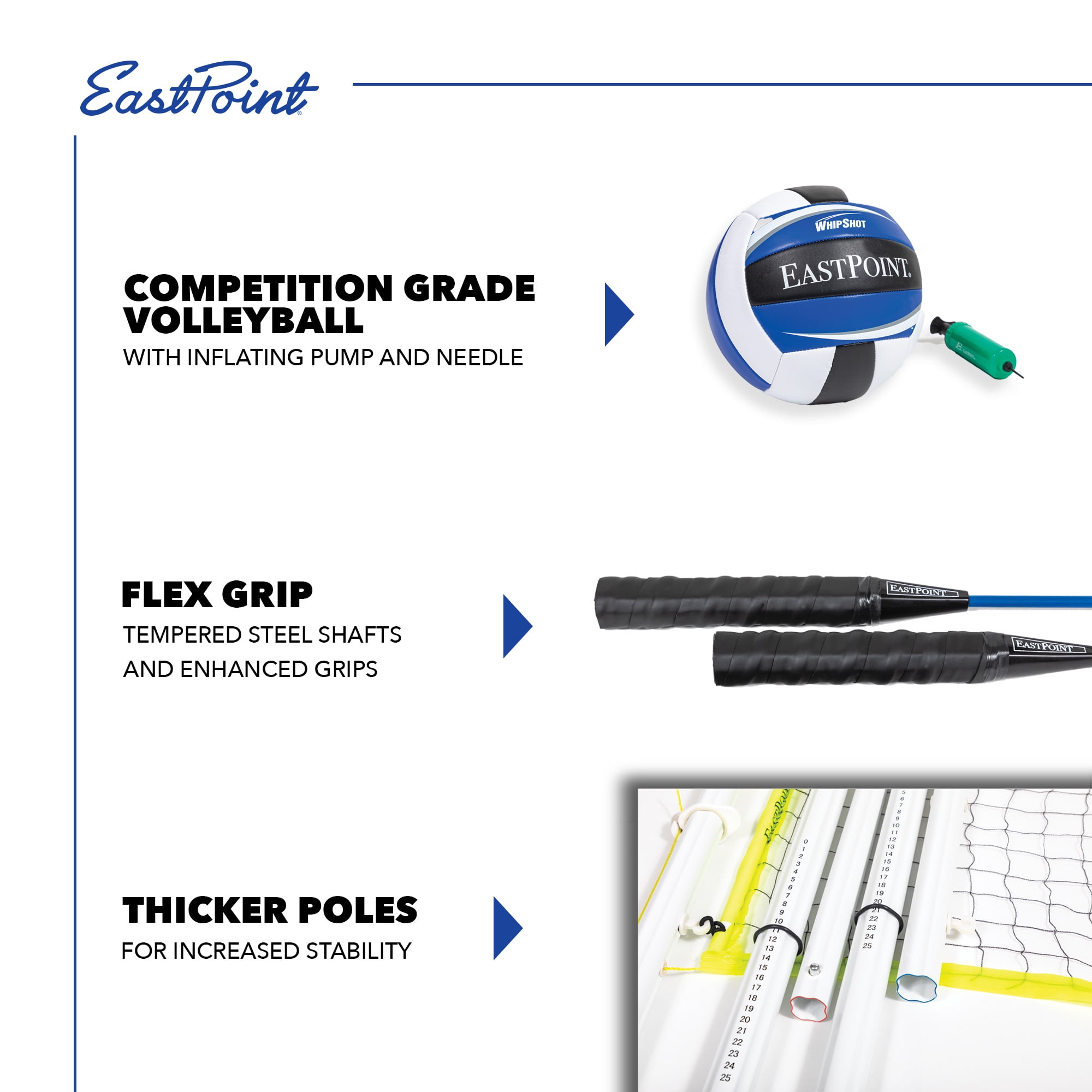 EastPoint Sports 2-in-1 Volleyball and Badminton Set, Adjustable Height Net System for Outdoor Play (1 Set) wehco