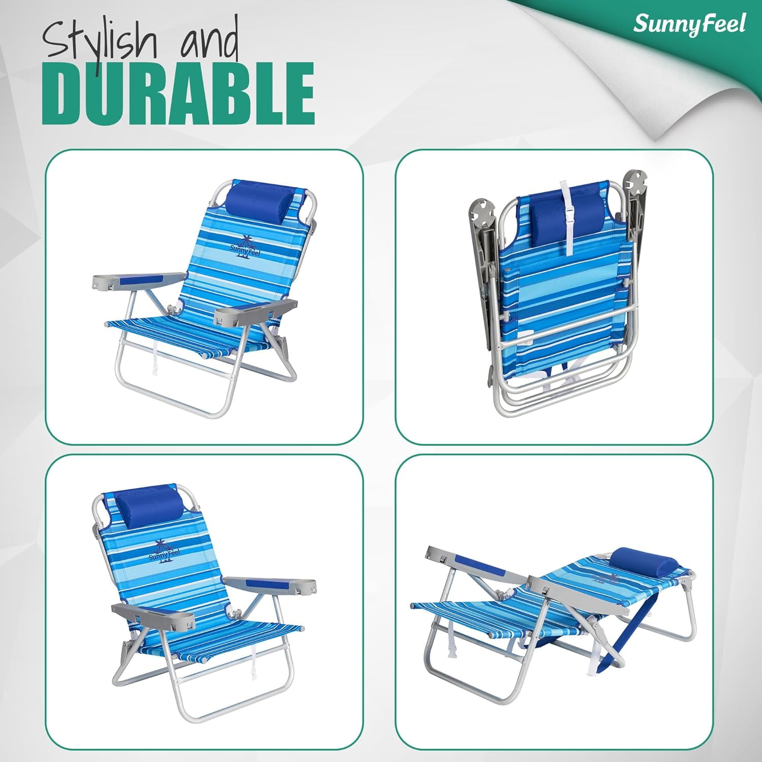 Sunnyfeel Tall Folding Beach Chair, Heavy Duty Portable Camping Lawn Chair with Cup Holder (Blue, 500 lb Capacity) 0n0jp