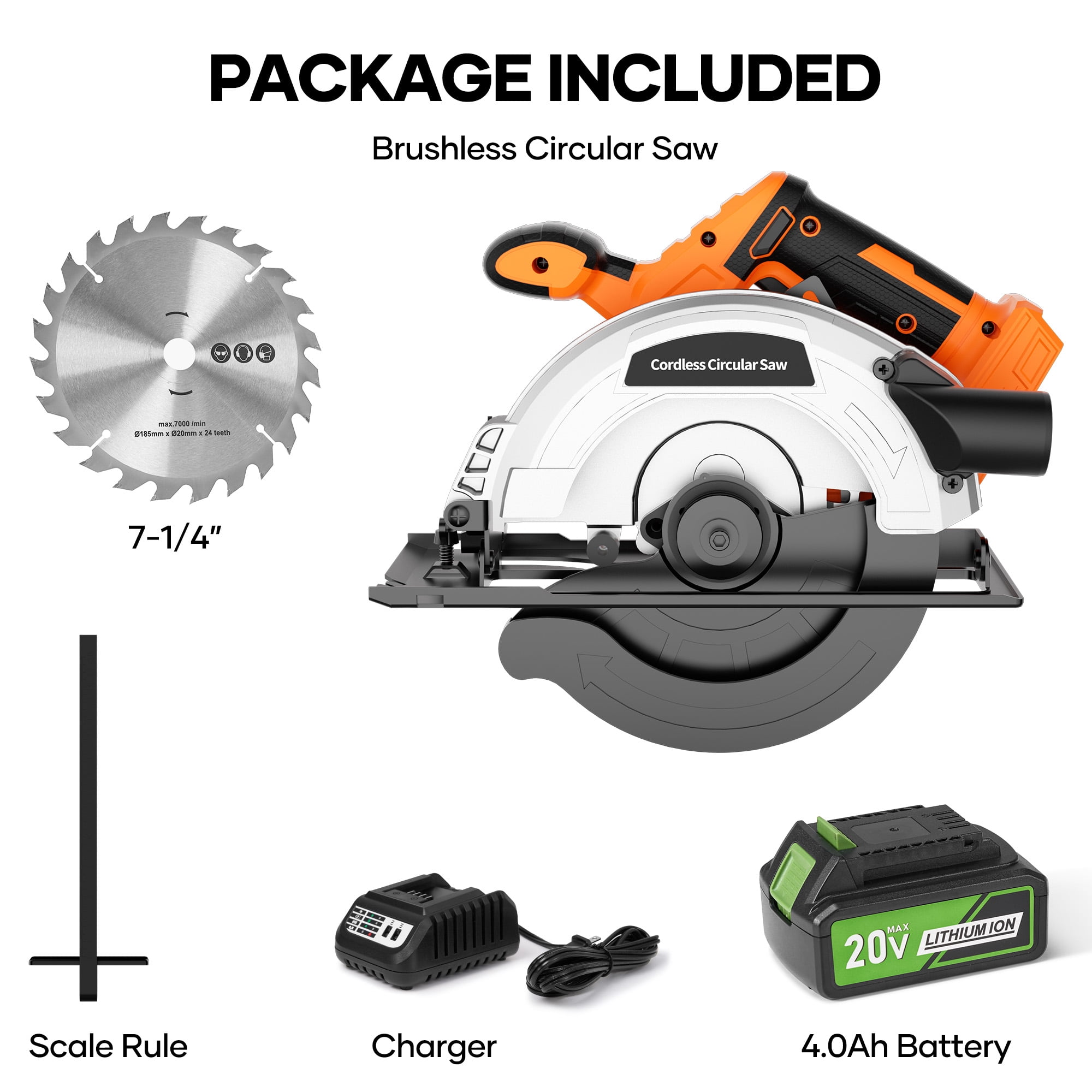 GASKY 20V Cordless Circular Saw, Brushless Power Tool for Wood Cutting with 4.0Ah Battery (Black, 7-1/4 in) qposg