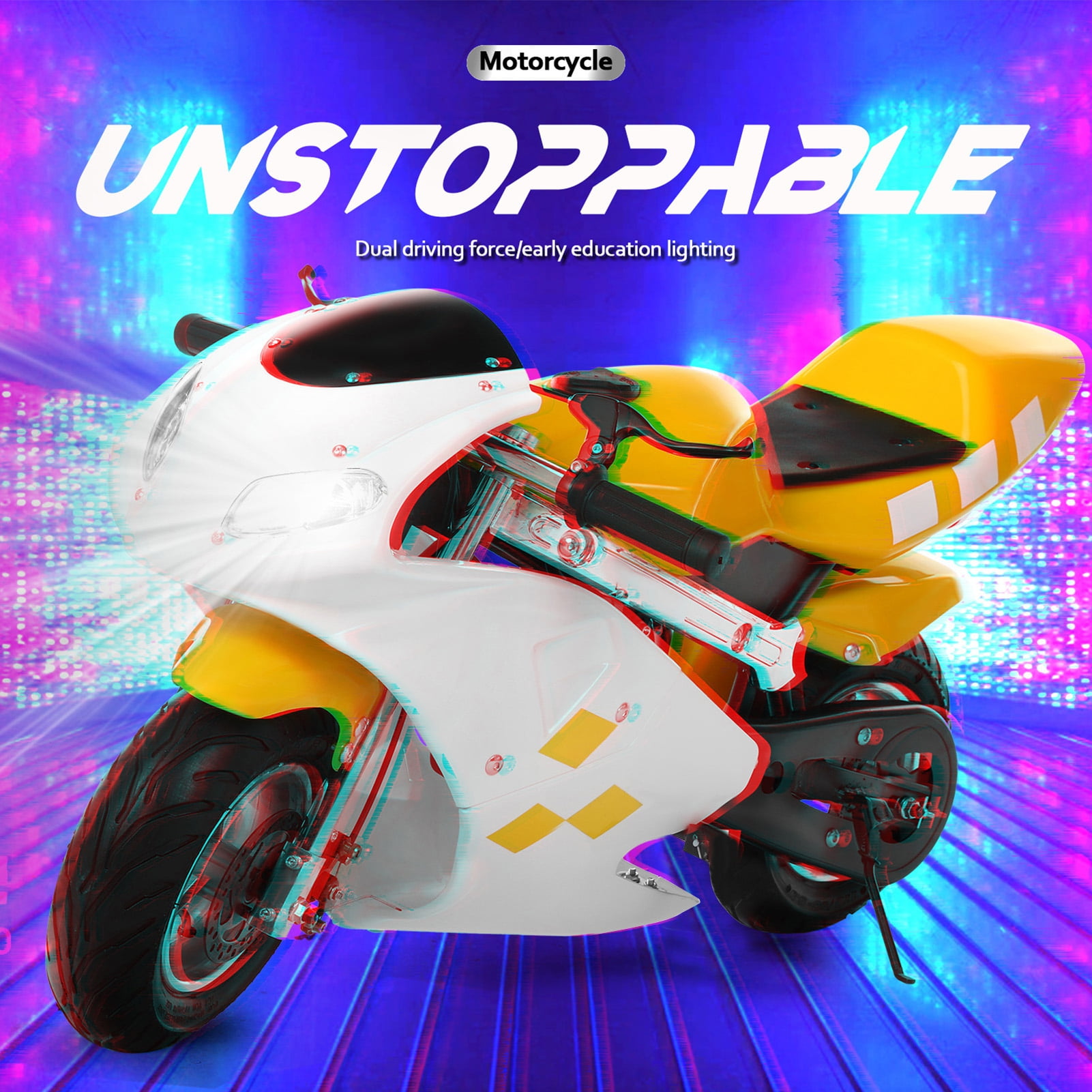 Aqyh Kids Gas Pocket Bike, 49cc 2-Stroke Mini Motorcycle with Dual Disc Brakes and Headlights (White and Yellow, 170 lb Max Load) caajz