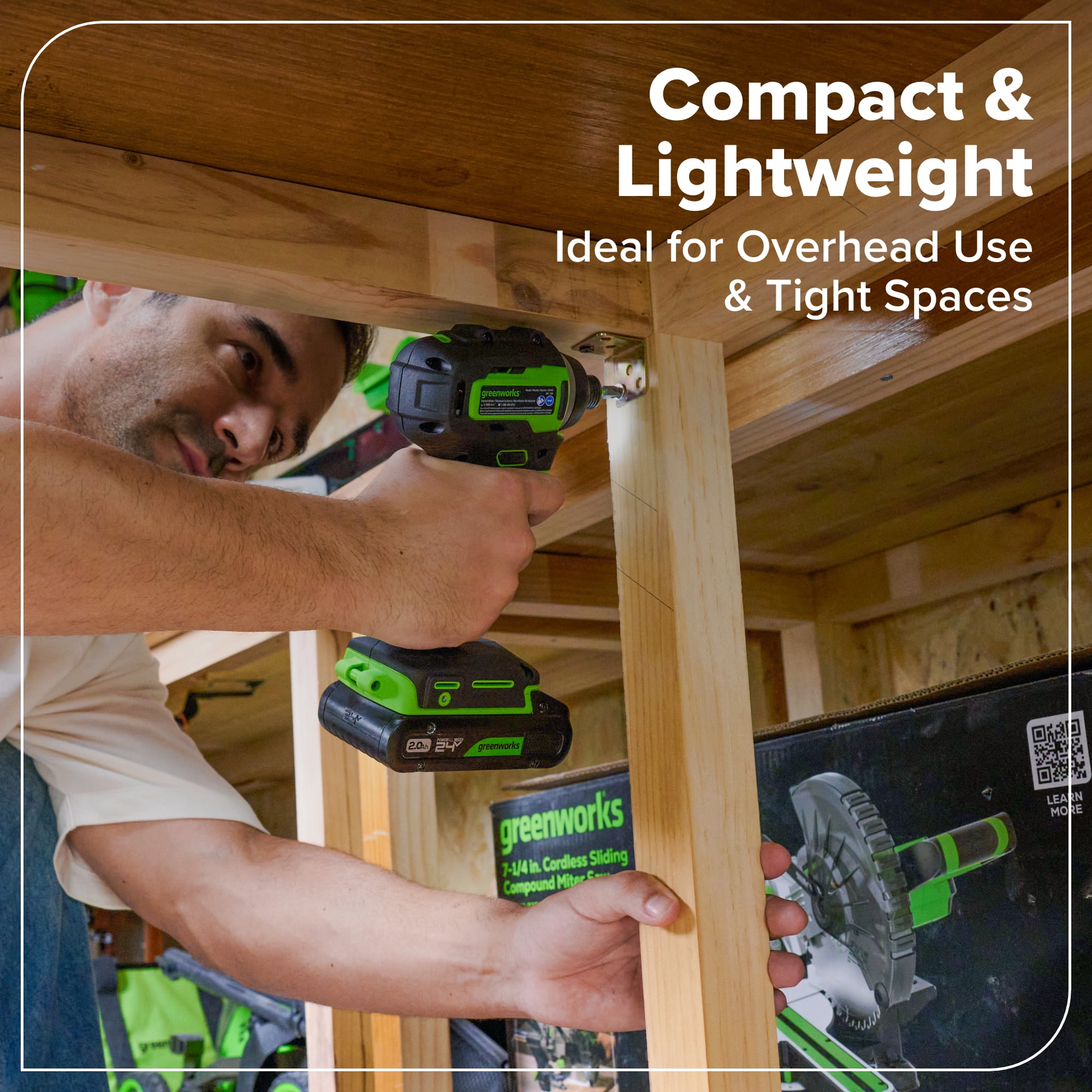 Greenworks 24V Cordless Brushless 4-Piece Power Tool Combo Kit with Drill, Impact Driver, Circular Saw, Flashlight, Batteries, and Charger (Green) gr6y7