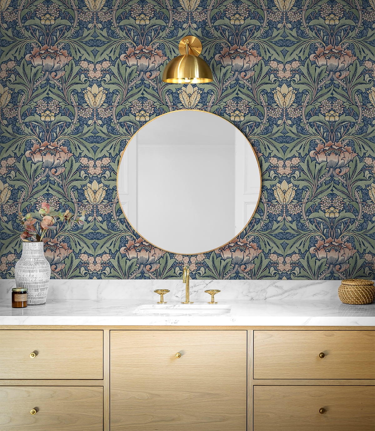 NextWall Morris Flower Peel and Stick Wallpaper (Blue, 20.5 in. x 18 ft.) eqdp9