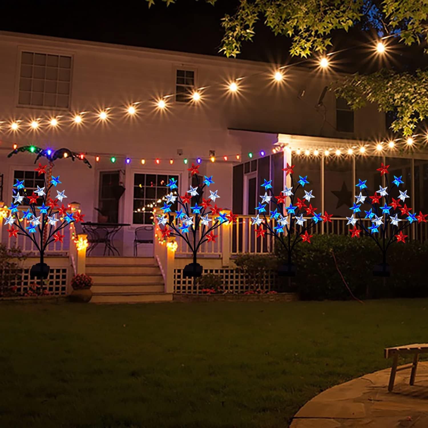 Youco Patriotic LED Stake Lights Outdoor Decorations for Independence Day (Red White and Blue, 1 Pack) tfemb
