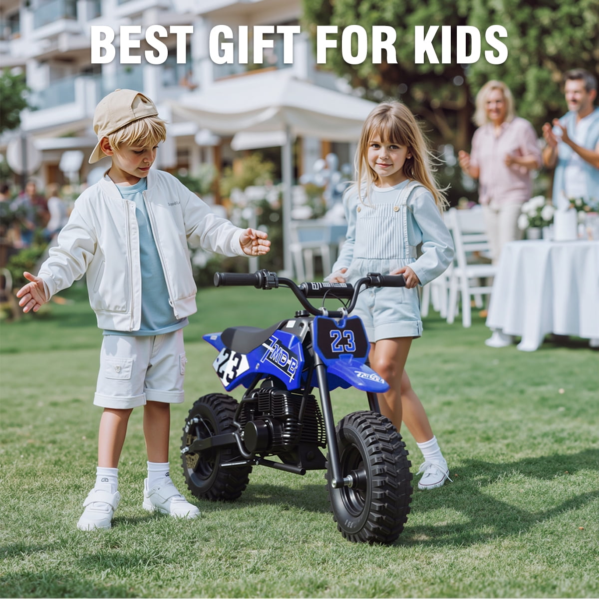TOXOZERS Mini Pit Bike Gas-Powered Dirt Bike for Kids with 13 in Knobby Tires (Blue, 37 lb) n1b8i