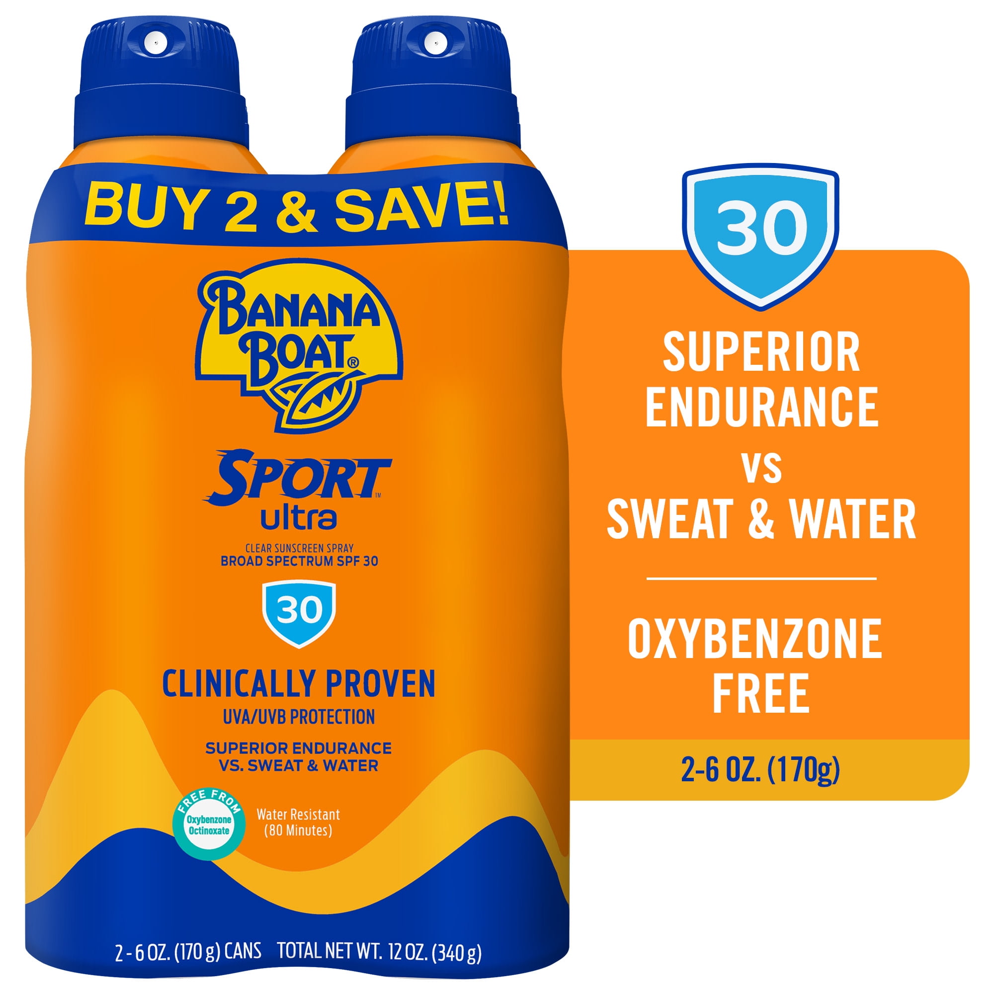 Banana Boat Sport Ultra Sunscreen Spray Broad Spectrum SPF 30 (Clear, 12 oz Twin Pack) mqonw