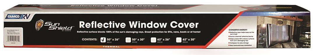 Camco RV Reflective Window Cover, Thermal Sun Shield for Trailers and Campers (Silver, 50 in x 26 in) enxuk