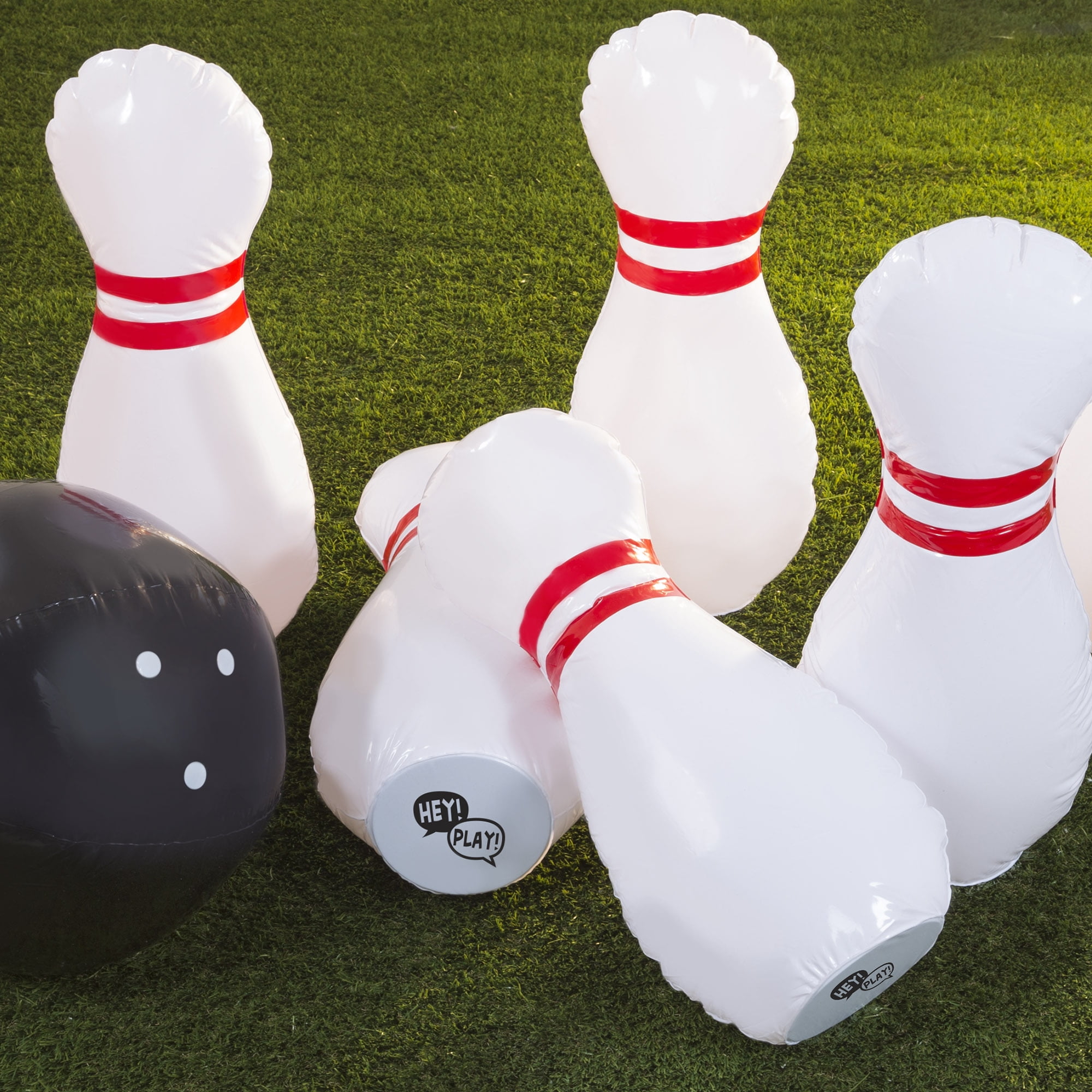 Hey! Play! Inflatable Bowling Set for Kids and Adults (White/Red/Black, 22 in) tva6j