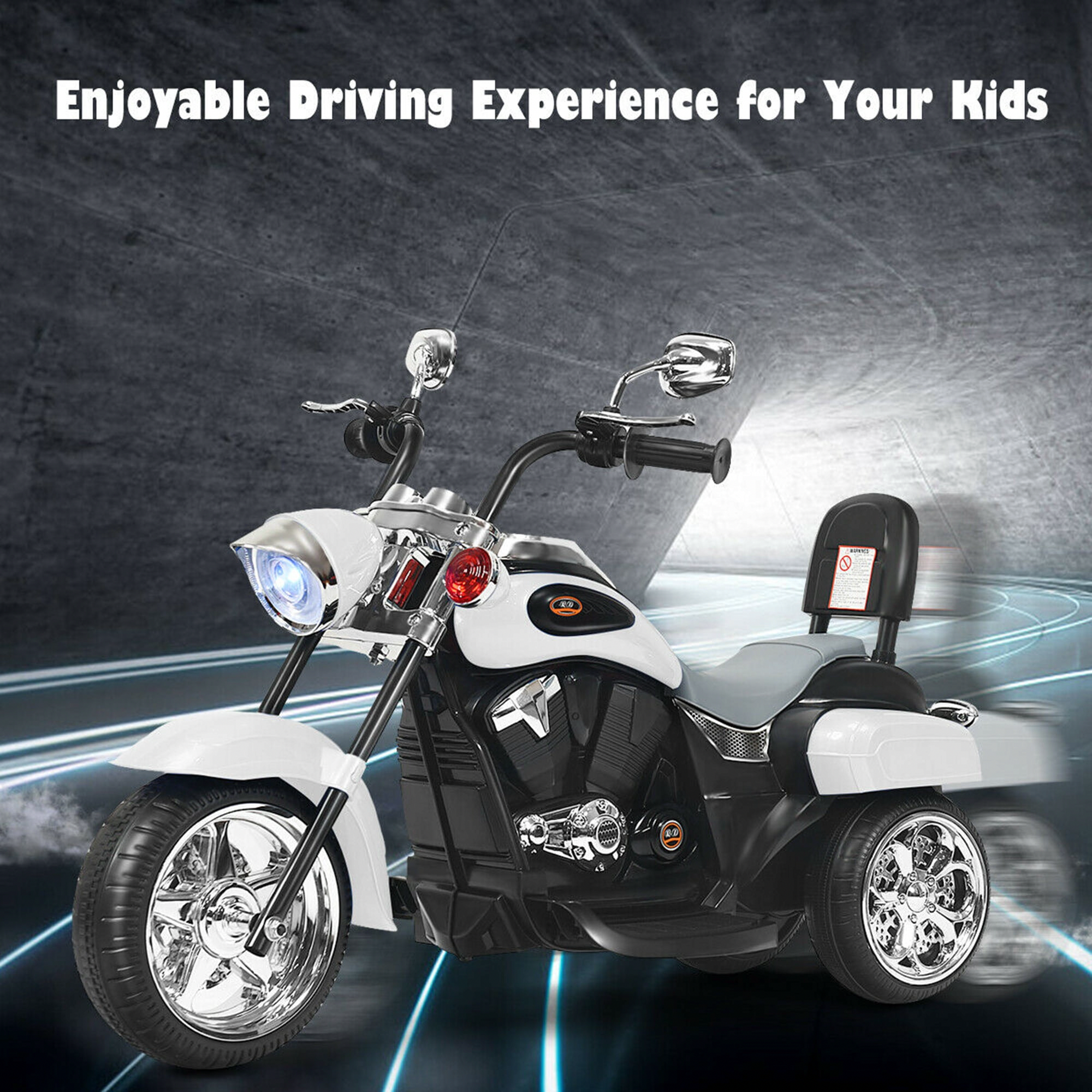 Gymax 6V Kids Ride On Chopper Motorcycle 3-Wheel Trike with LED Headlight (White) ma0ns