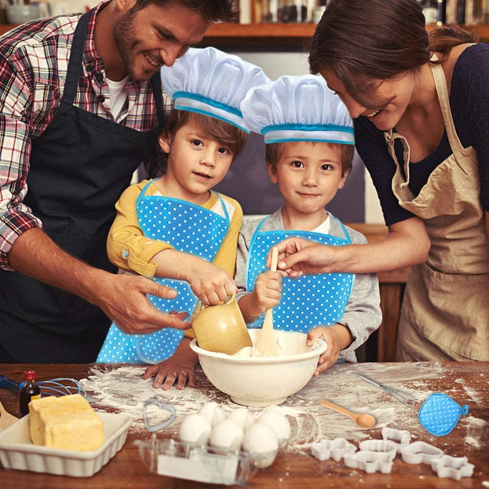 TiokMc Kids Cooking Set, 11-Piece Chef Role Play Kit with Apron and Baking Tools (Blue, 11-Piece Set) jnbws