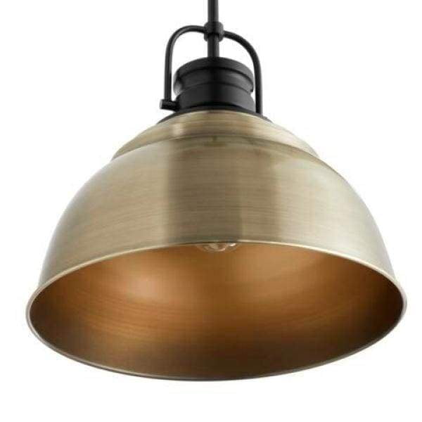 Home Decorators Collection Shelston Farmhouse Pendant Light Fixture, Antique Gold and Black Metal Shade (13 in. Diameter) 53jr2