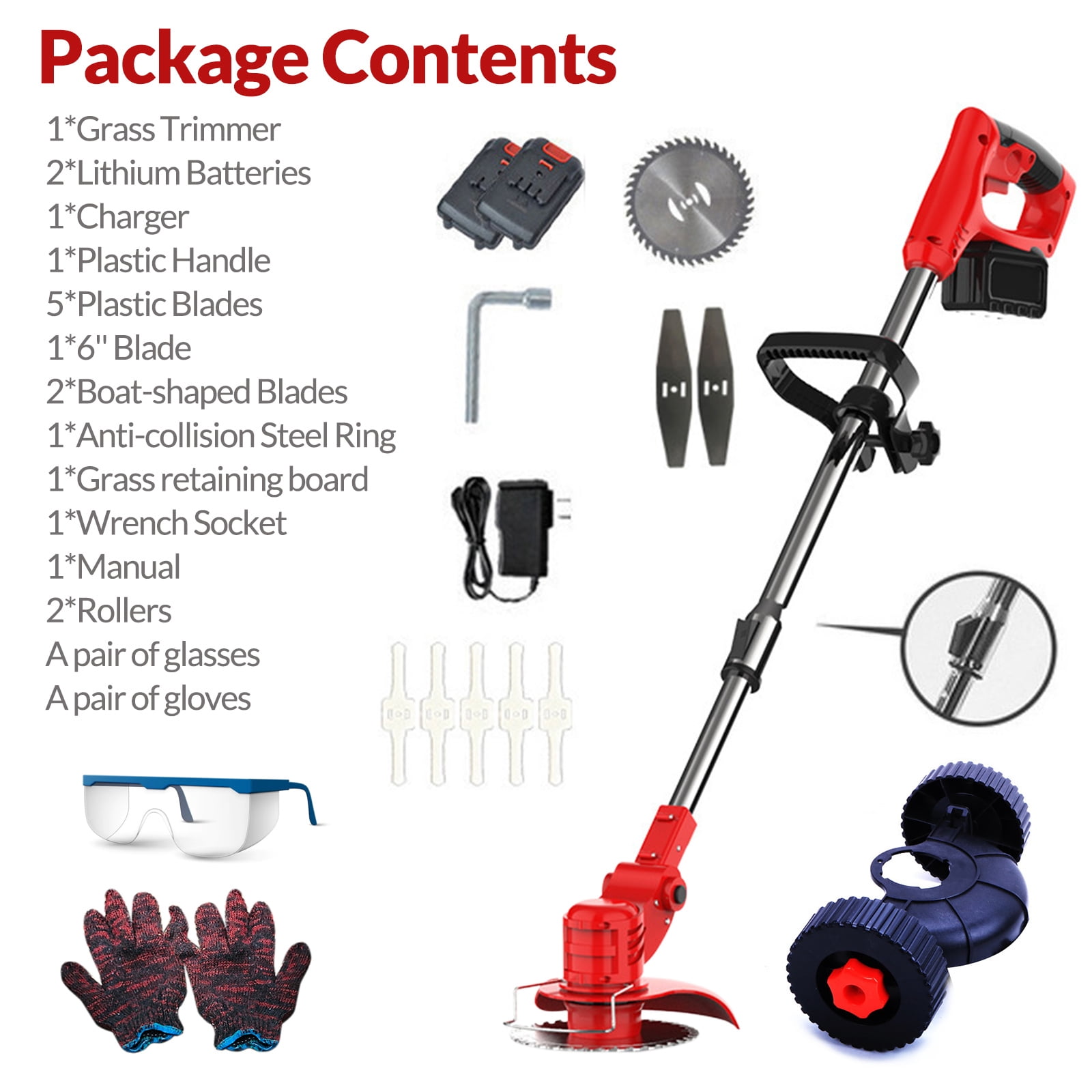 Ele-mall 21V Cordless Grass Trimmer, Electric Weed Eater with Telescopic Pole (Red, 1 Pack) dxocp