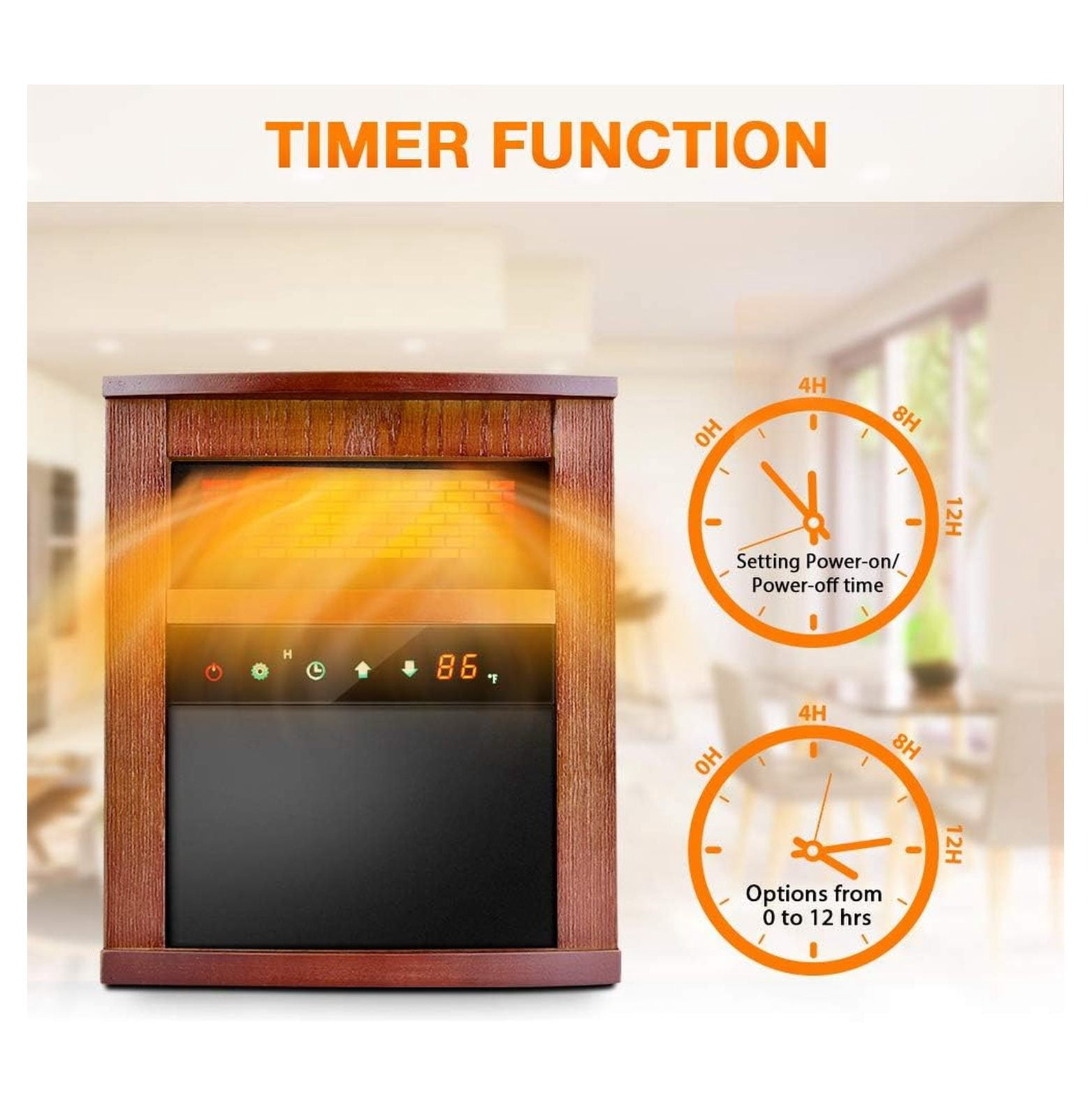 HHZFWAL Electric Space Heater, 1500W Infrared Portable Room Heater with Thermostat and Remote Control (Wood Grain, 1 Unit) baemy