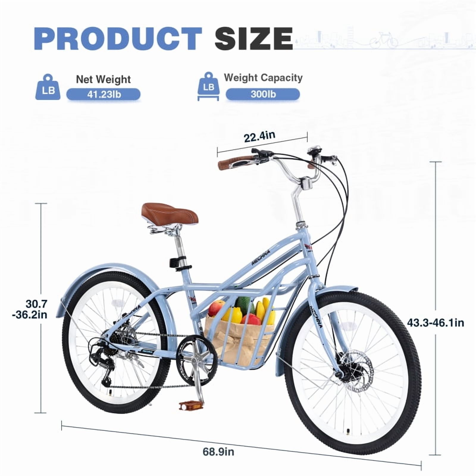 Harmie Women’s Cruiser Bike, 6-Speed Commuter Bicycle with Steel Frame and Double Disc Brakes (Blue, 24 in) 5kco5