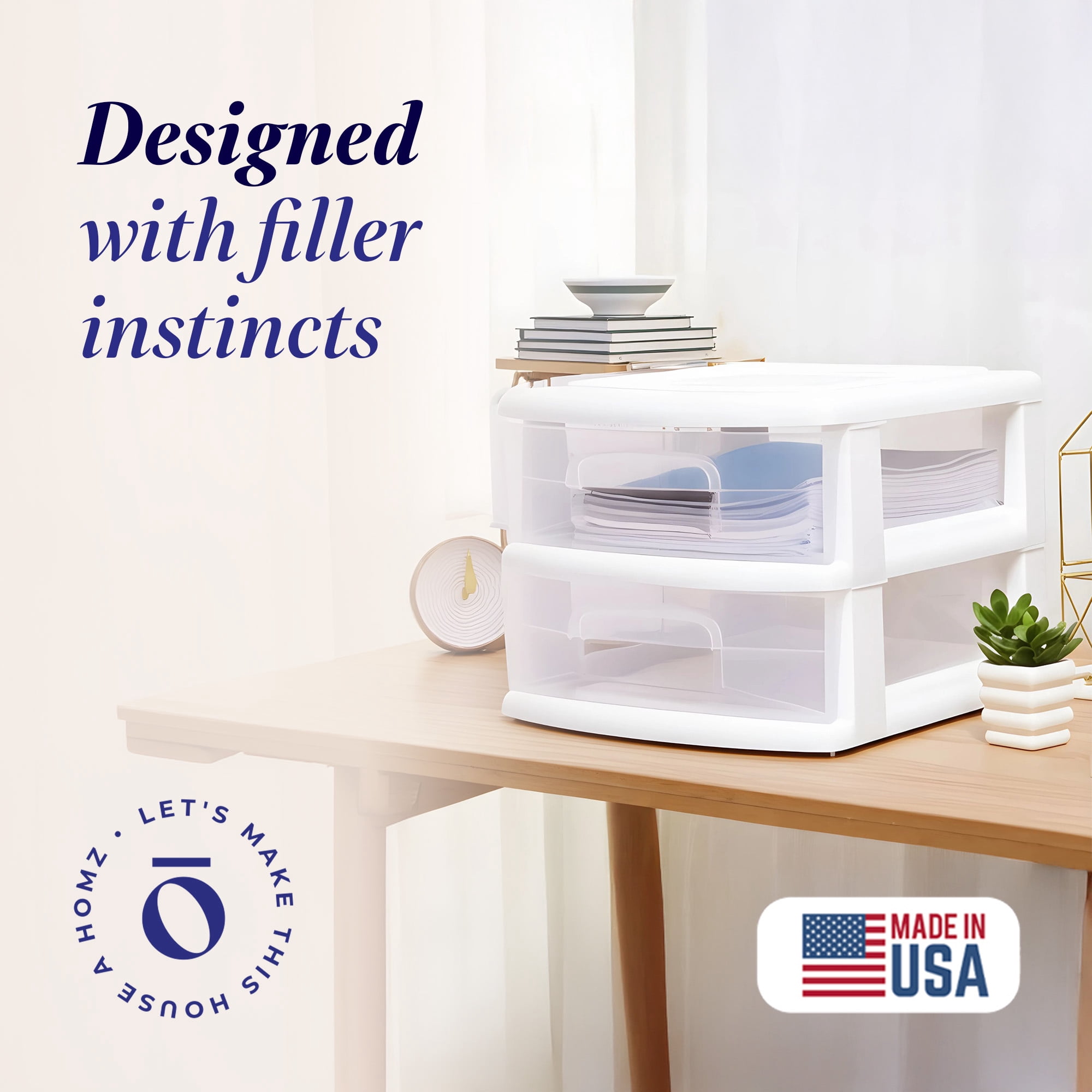 Homz Plastic 2-Drawer Medium Storage Cart Organizer with Clear Drawers (White, 2-Pack) x8qv8