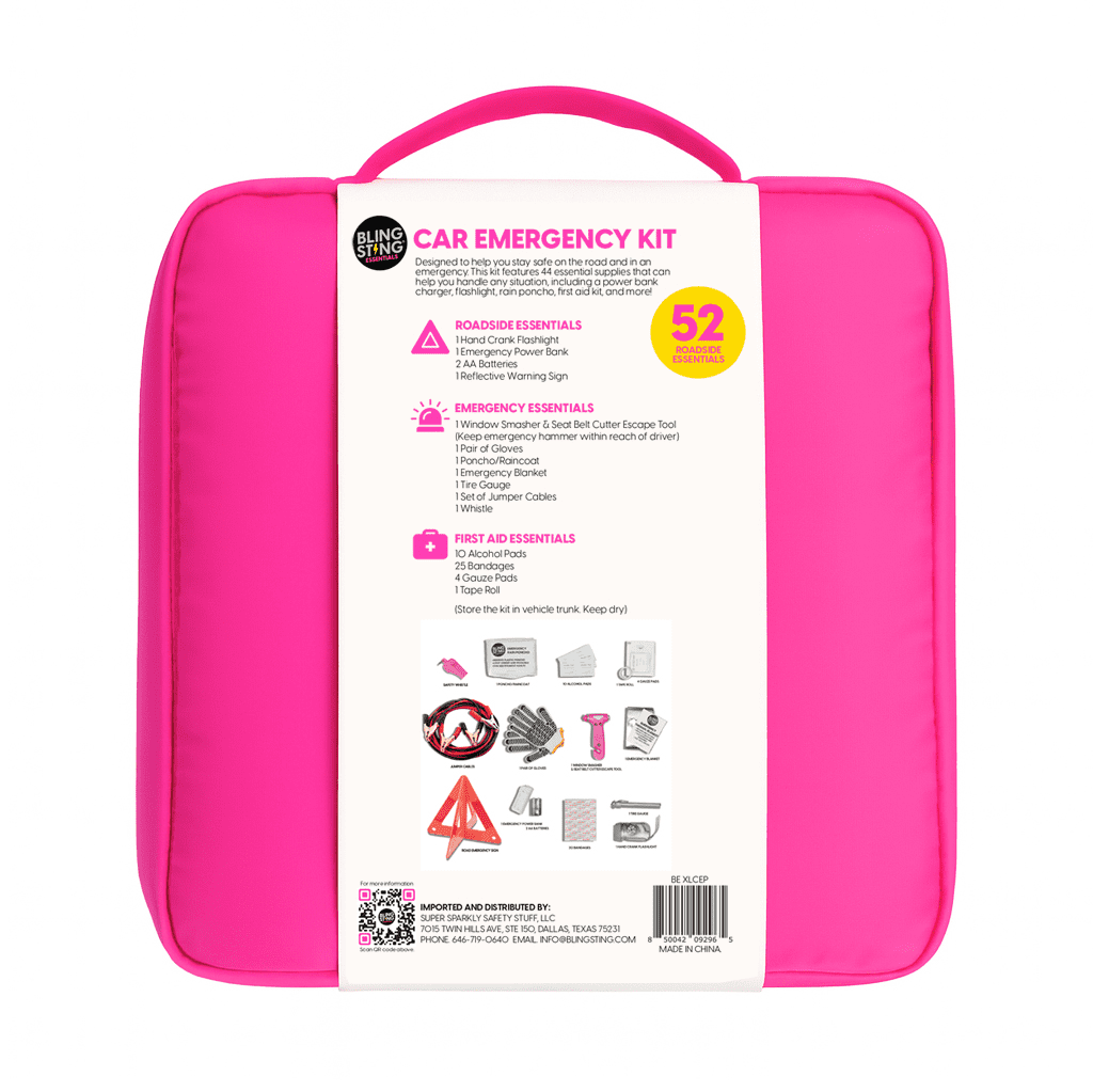BLINGSTING Supercharged Roadside Emergency Kit for Drivers (Pink, 52-Piece Set) xh85g