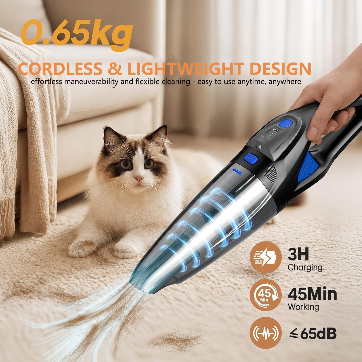 TRAKAR Handheld Vacuum Cordless, High-Power Portable Car Vacuum Cleaner with LED Light and HEPA Filter (Black, 1.7 lb) joynv
