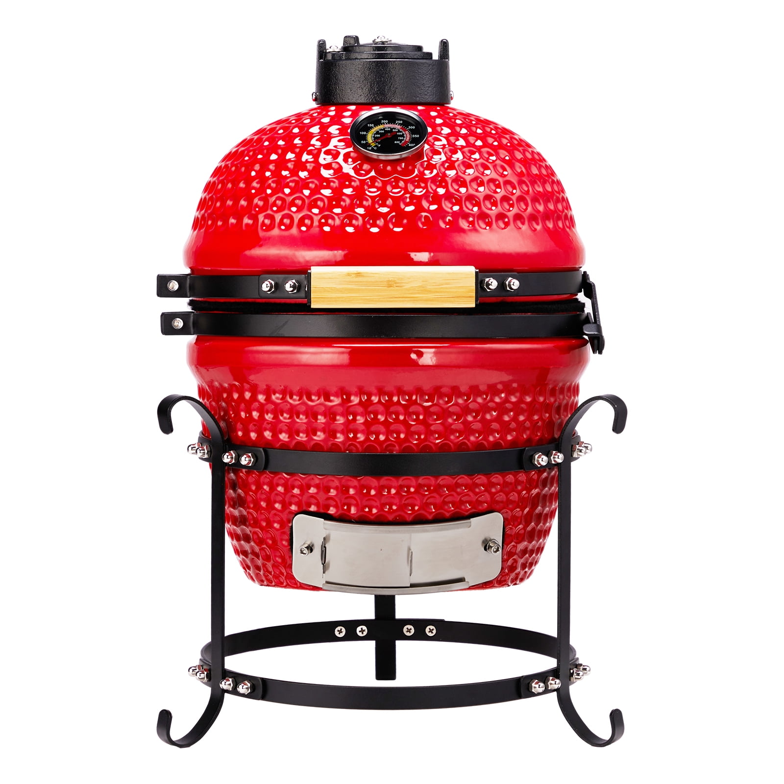 BAYUELSWU 13in Round Ceramic Charcoal Grill, Portable Kamado BBQ Smoker for Outdoor Cooking (Red, 13 in) ur8xx