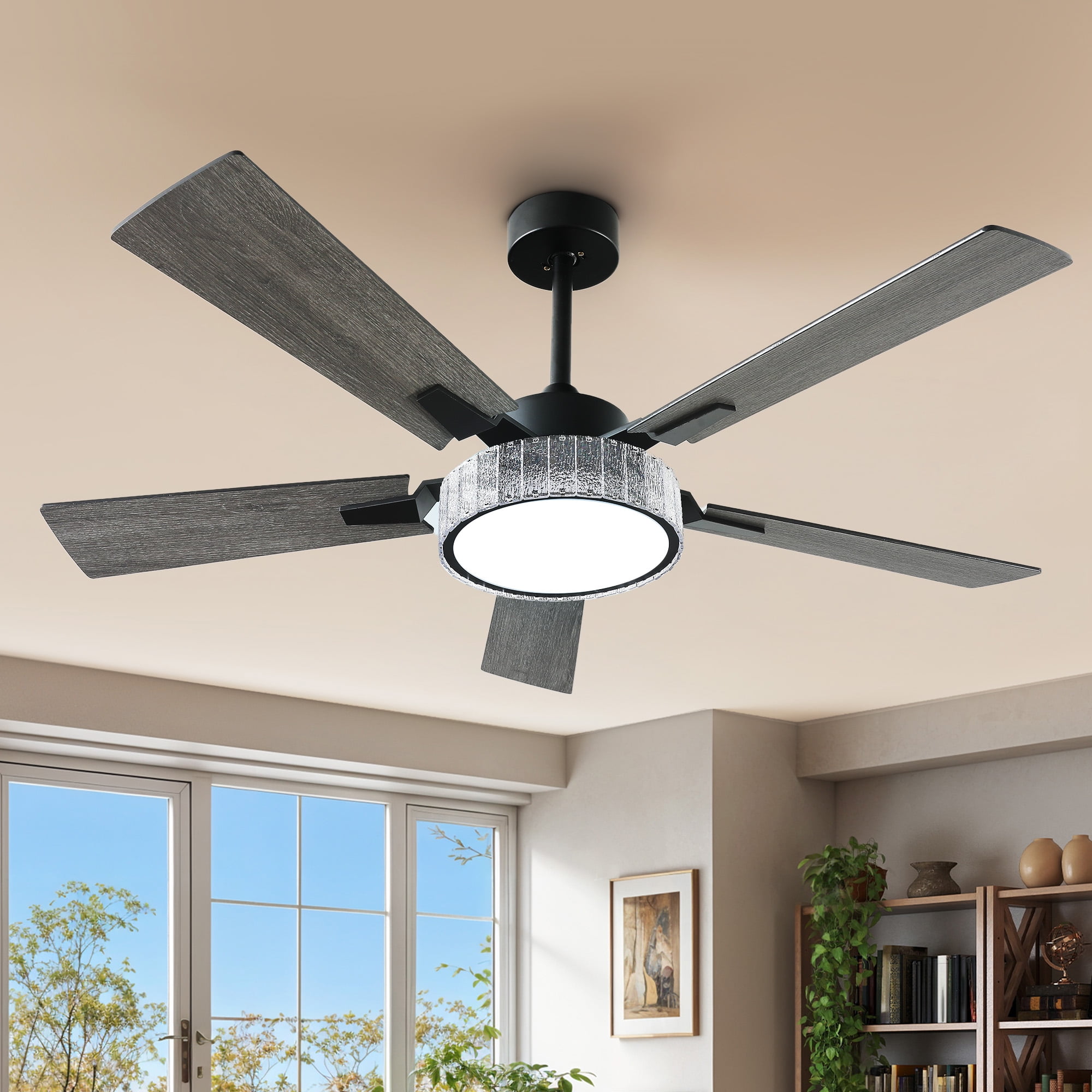 Uforic Farmhouse Ceiling Fan with Lights, Smart Chandelier Fan with Remote & App Control (Black, 52 in) bqaak