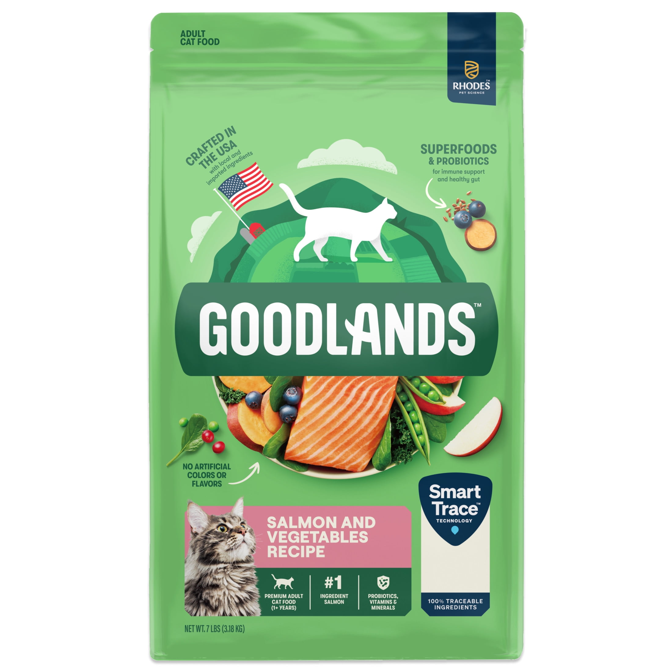 Goodlands Salmon & Vegetable Recipe Dry Adult Cat Food with Probiotics (7 lb) 8nkk3