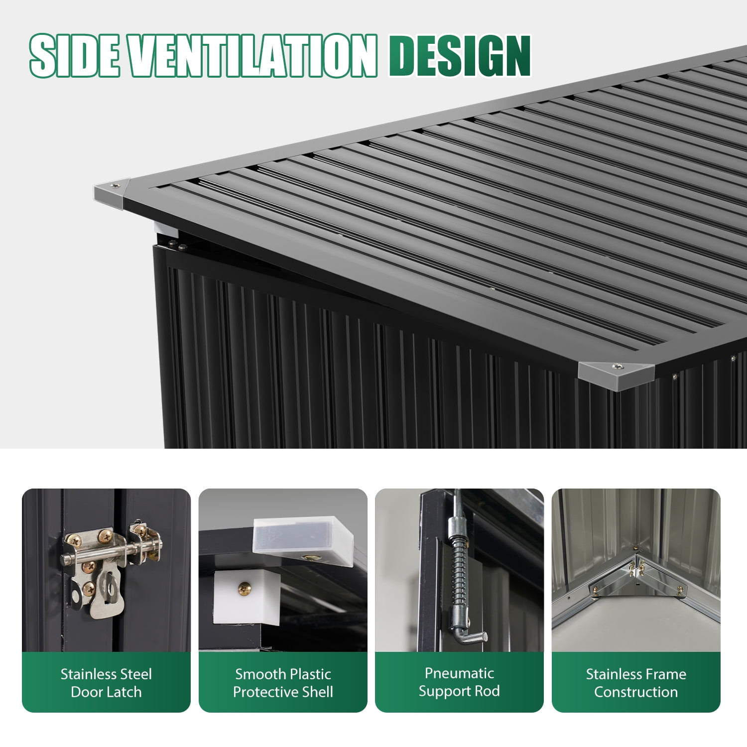 CLOUDDWELL Outdoor Metal Trash Storage Shed, Weather-Resistant Garbage Bin Enclosure with Lockable Doors (Black, 3 ft x 5 ft) 273uf