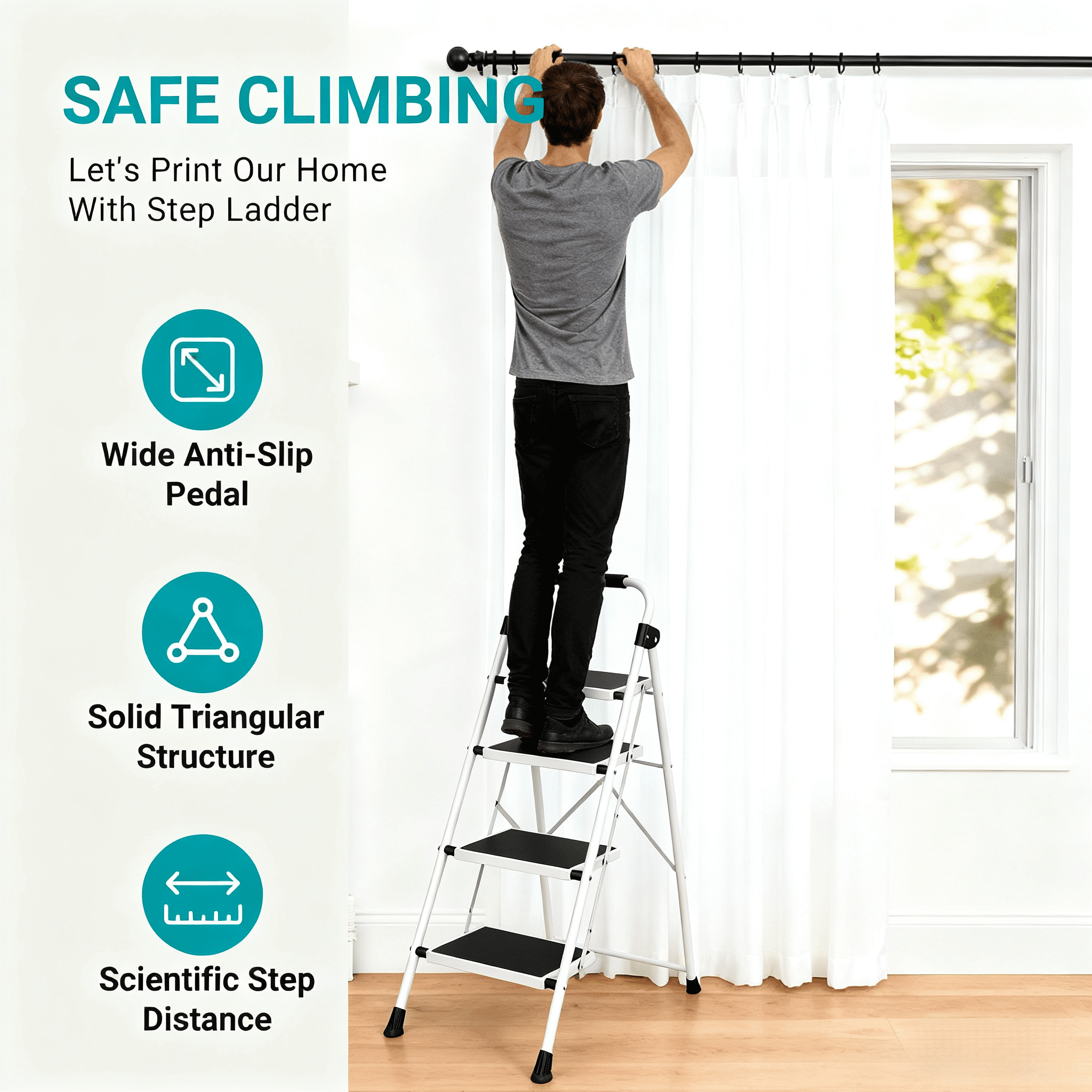 edx 4-Step Folding Step Stool for Adults (Black, 330 lb Capacity) mt8ui - Image 4