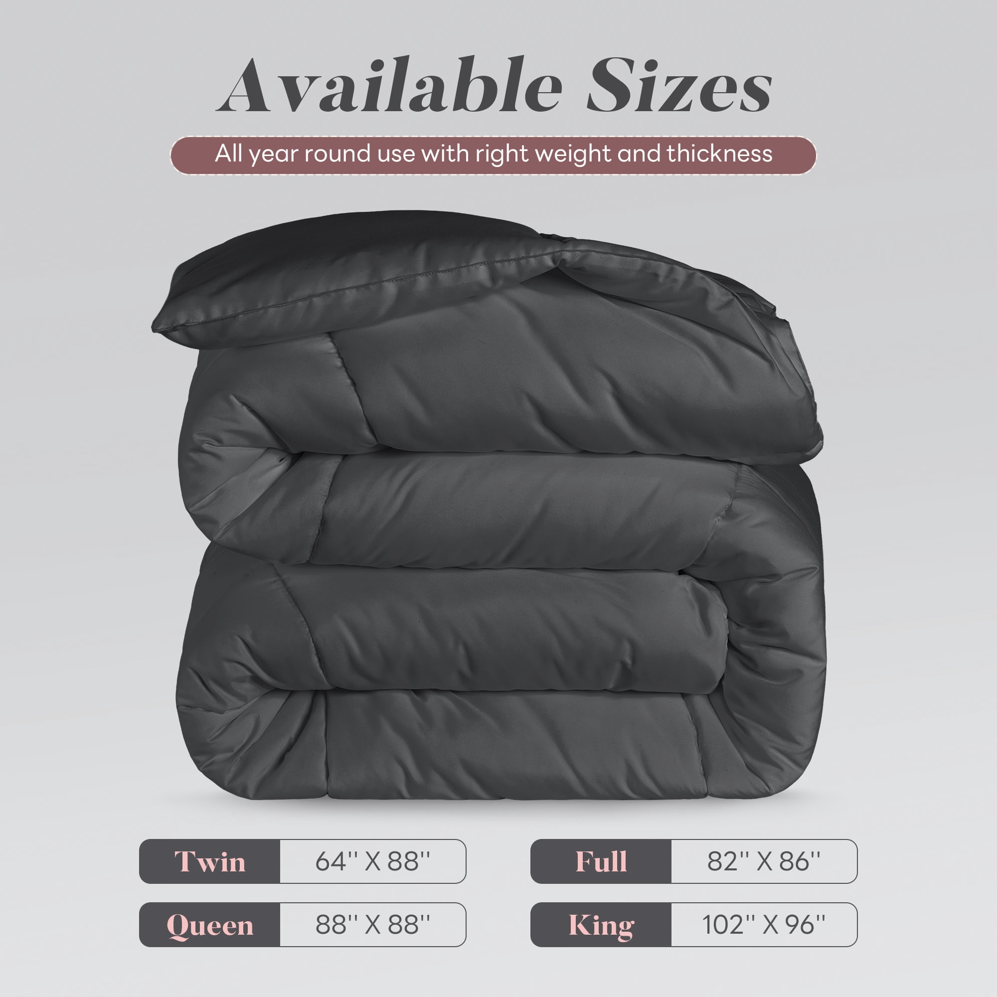 AQUZIN All-Season Quilted Down Alternative Comforter, Breathable Microfiber Duvet Insert with Corner Tabs (Gray, 88 in x 88 in) n2ffi