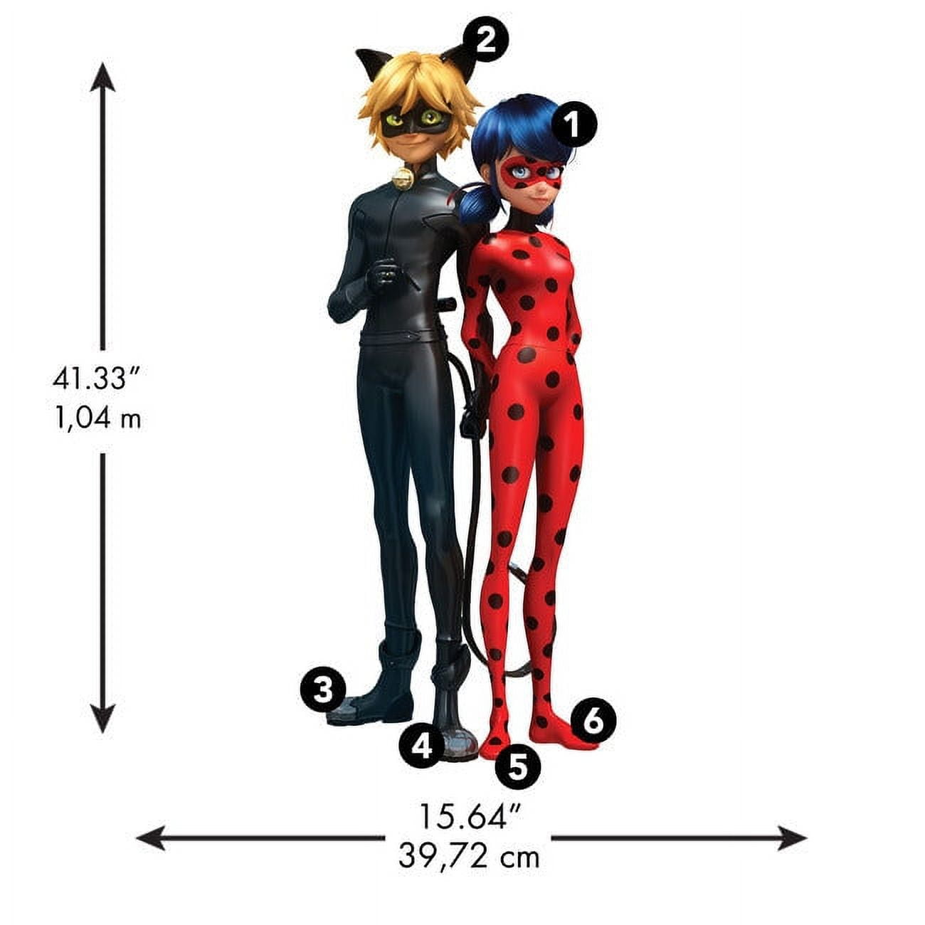 RoomMates Miraculous Ladybug and Cat Noir Giant Peel & Stick Wall Decals (Multicolor, 18 in x 40 in) 19vqd