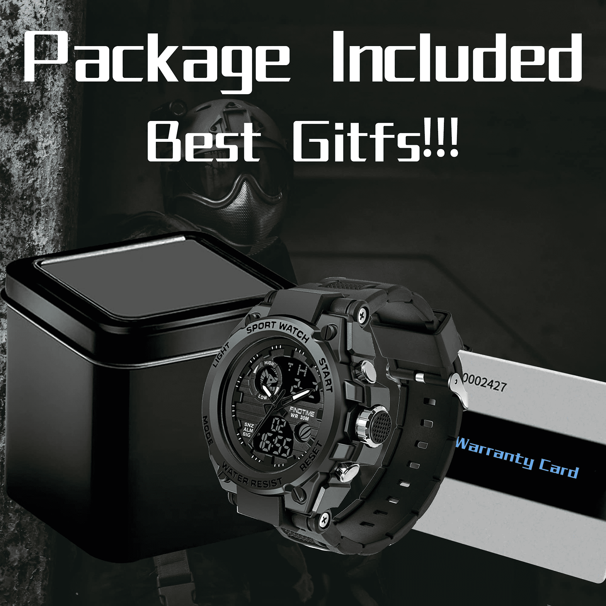 Findtime Men's Military Tactical Digital Analog Watch Waterproof Outdoor Sports Wristwatch (Black, 2 in) v3kwd