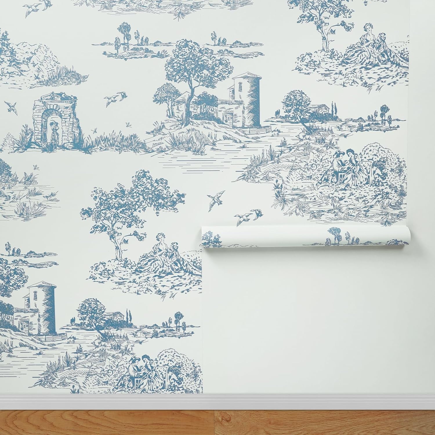 DAZLUTE Peel and Stick Wallpaper, Removable Self-Adhesive Mural Contact Paper for Home Decor (Blue and White, 17.7 in x 394 in) ws0sh