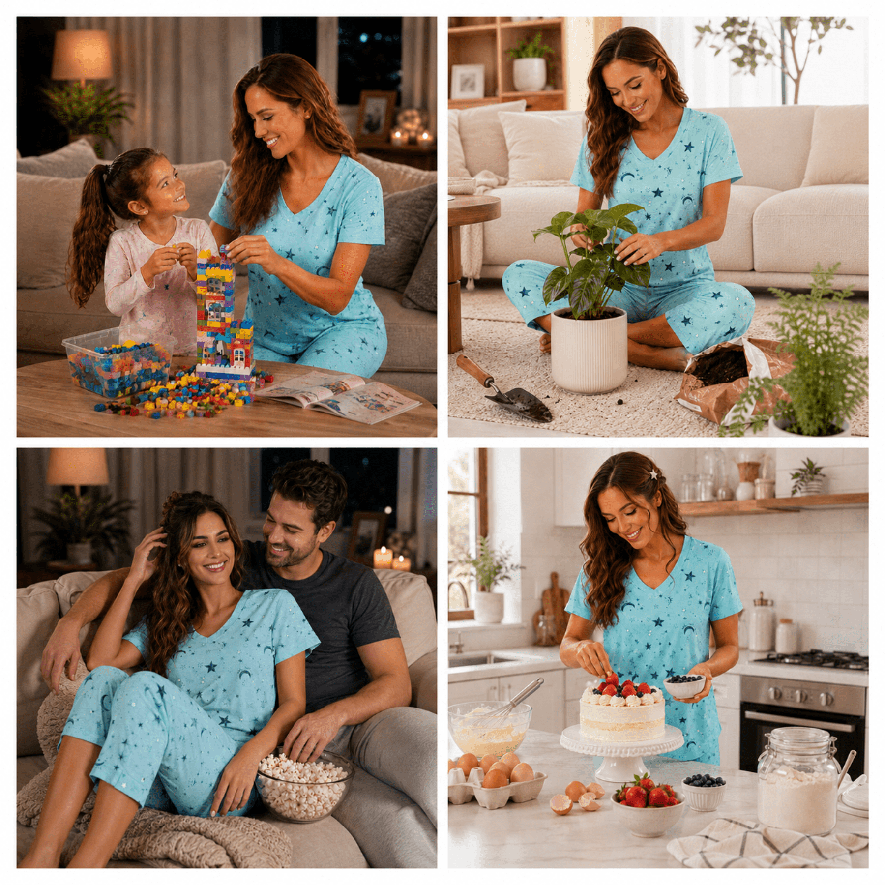 Zando Womens 2 Piece Pajama Set Soft Cotton Summer Sleepwear (Green Star, XL) u9qfp