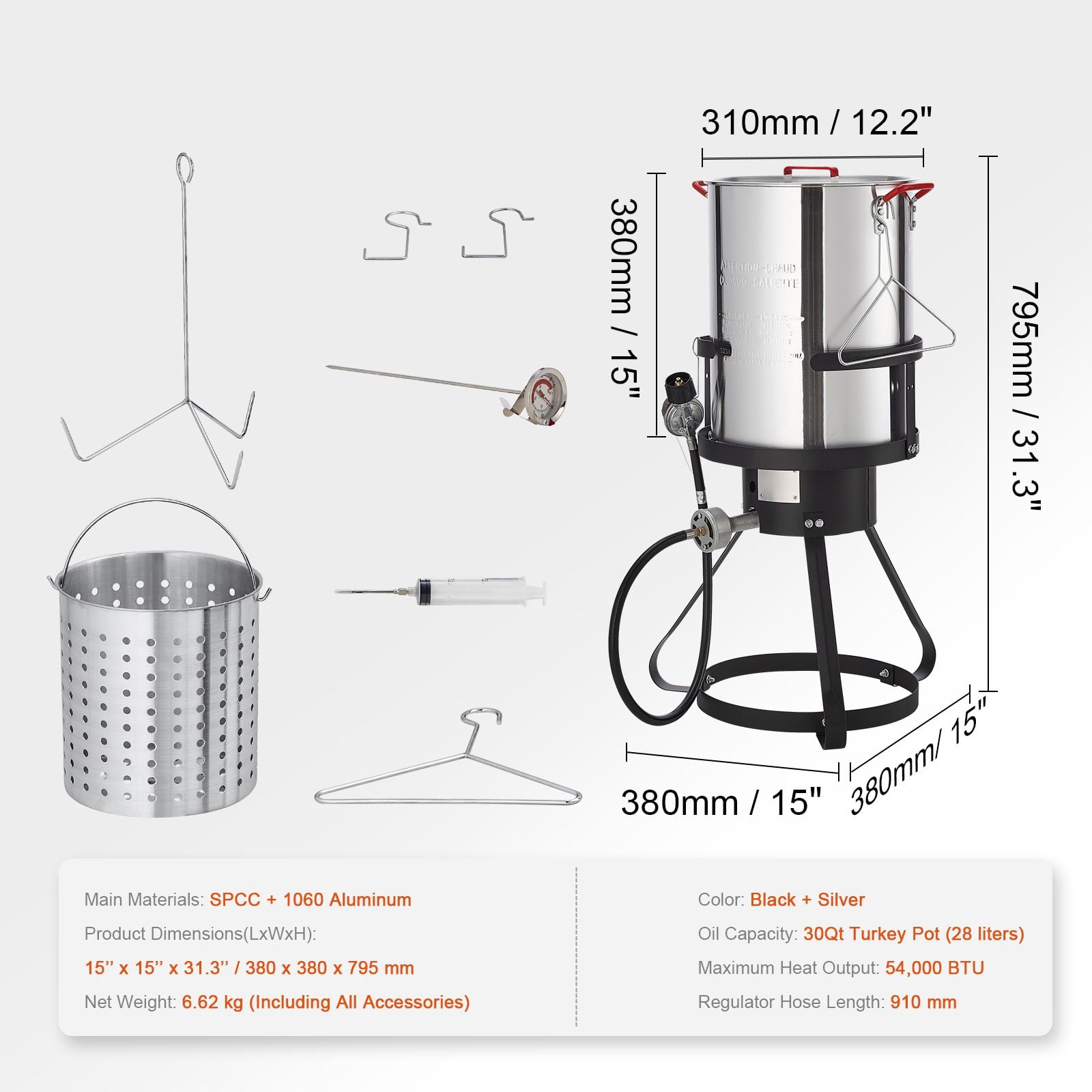Shenmamo Outdoor Propane Turkey Fryer Kit with 30-Quart Pot, 54K BTU Burner, Basket, Rack and Thermometer (30 qt) 58tnx