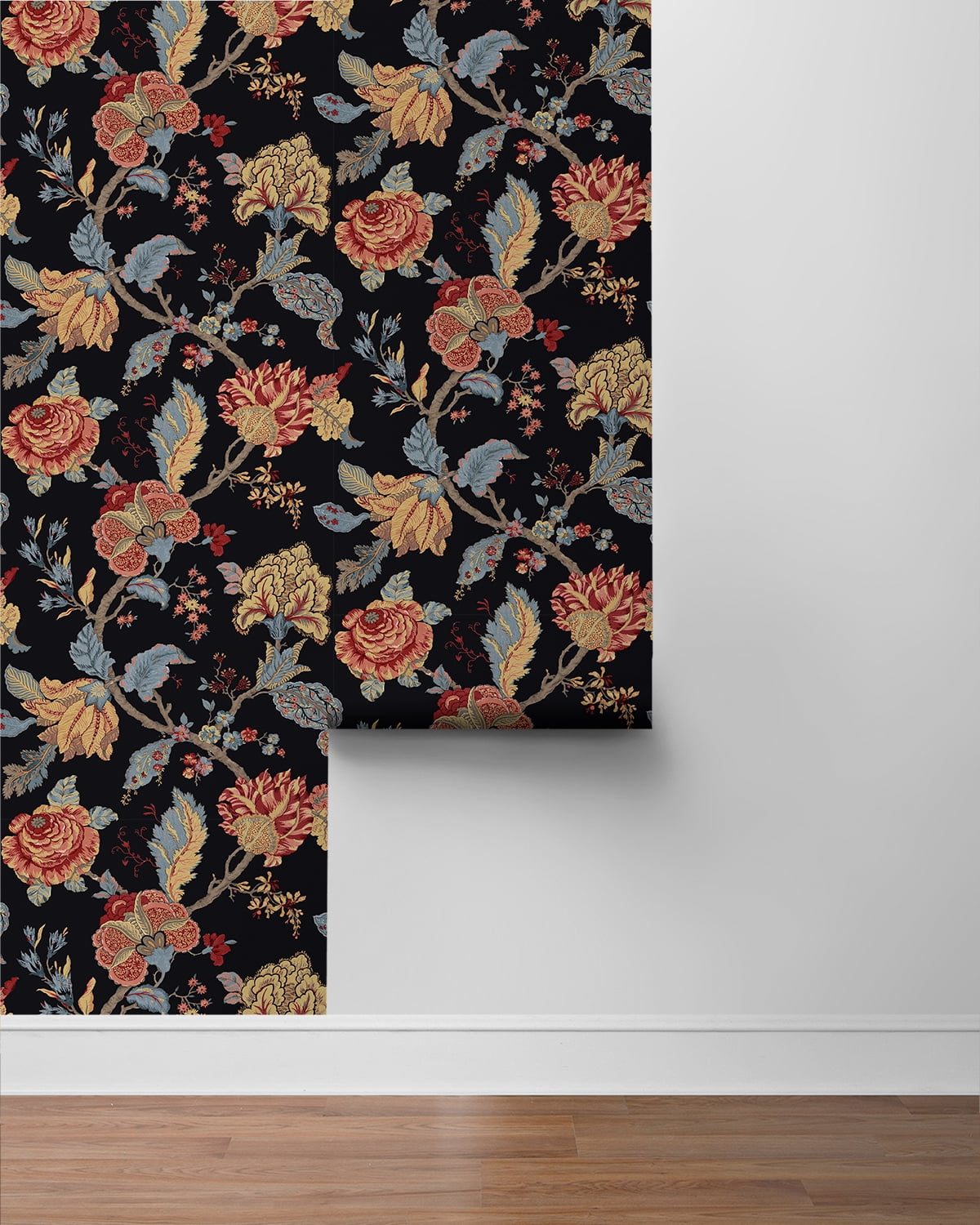 NextWall Kianna Jacobean Peel and Stick Wallpaper (Ebony, 20.5 in. W x 18 ft. L) r9heq