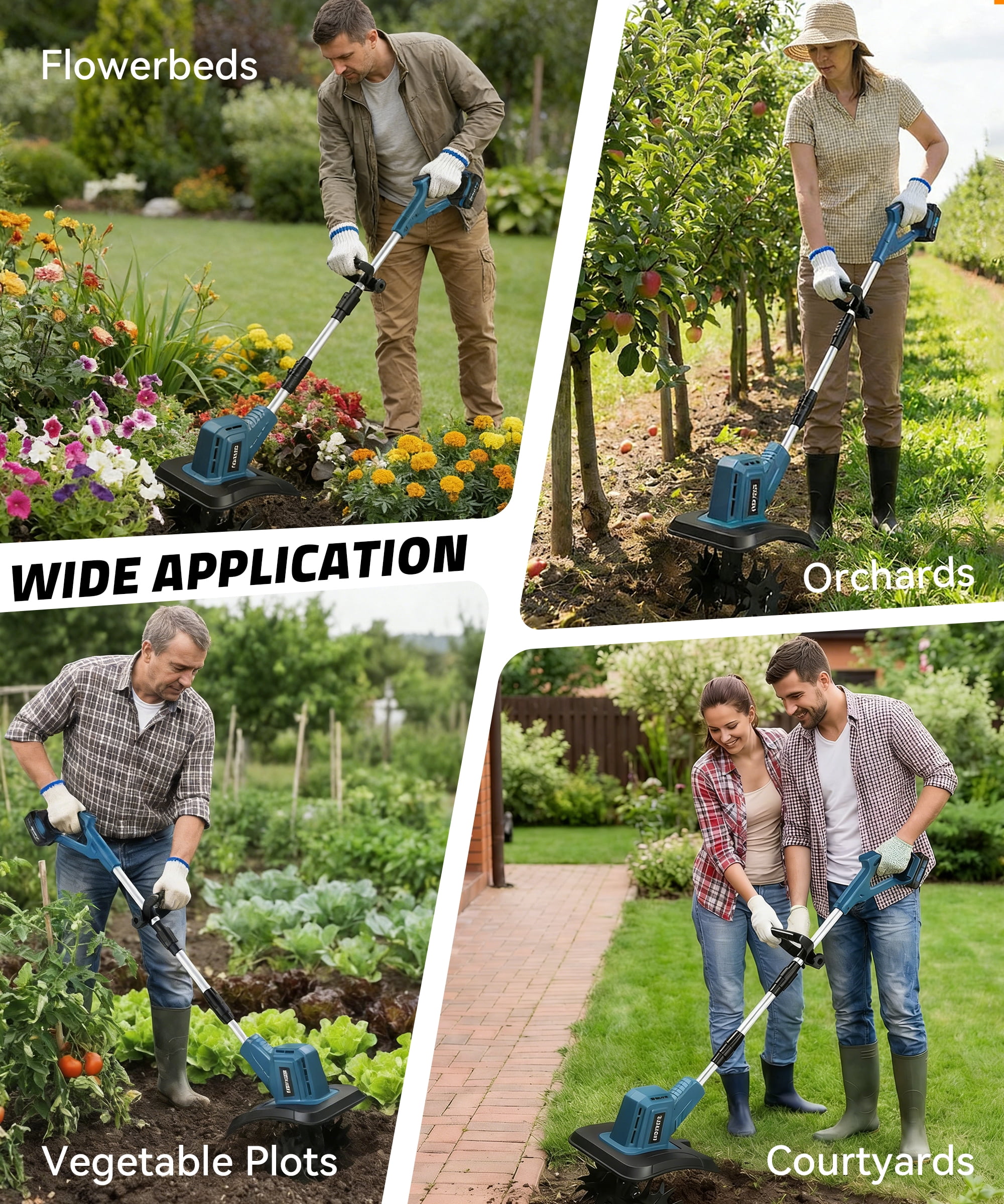 HOTREE Cordless Electric Tiller Garden Cultivator with 4 Steel Blades (12in Tilling Width, 8lb) 0yacl