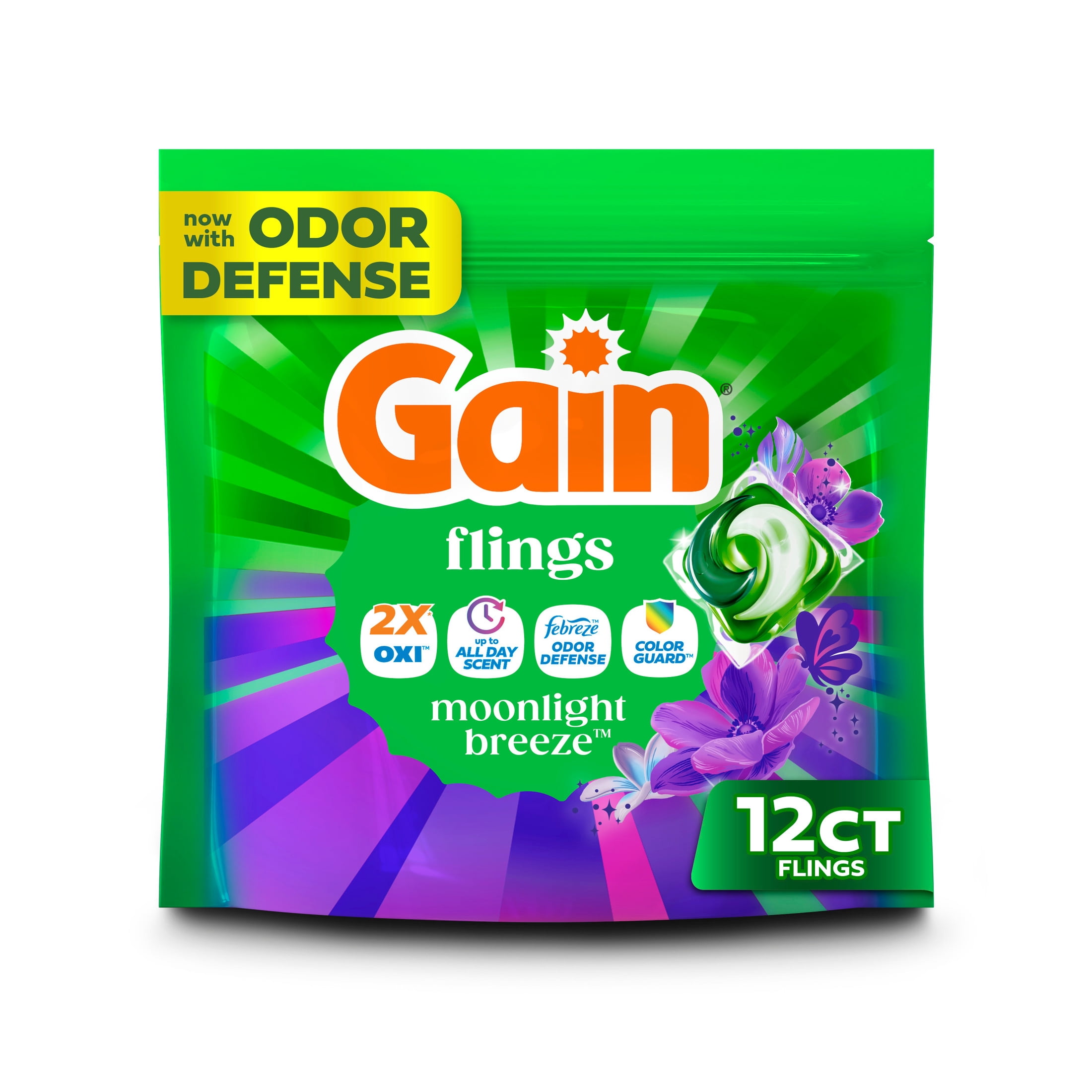 Gain Flings Laundry Detergent Pacs, 4-in-1 Oxi Boost and Febreze, Moonlight Breeze Scent (12 Count) trko2