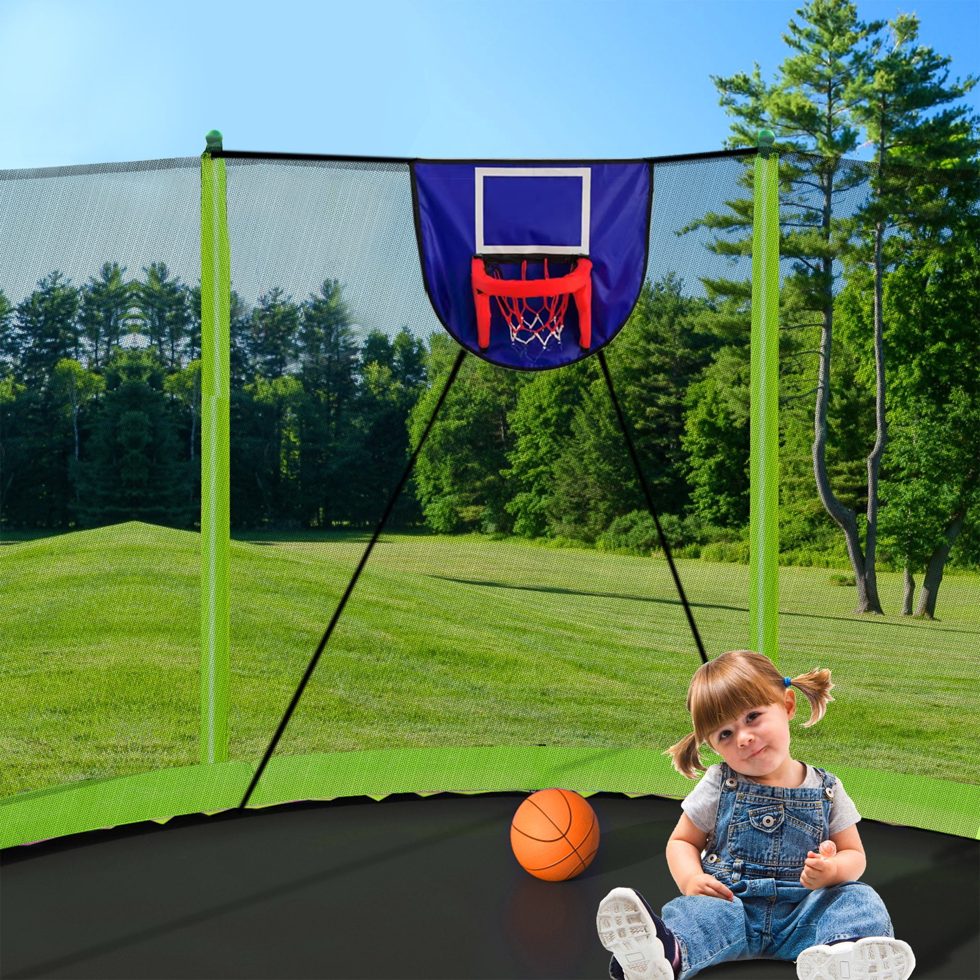 Alvantor 15ft Outdoor Round Trampoline with Basketball Hoop and Safety Enclosure Net (Green, 15 ft) 8tr4z