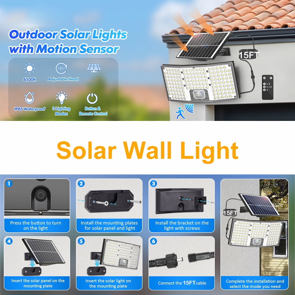 OCEST Solar Motion Sensor Flood Lights Outdoor Security Lighting (Cool White, 2 Pack) or1pb
