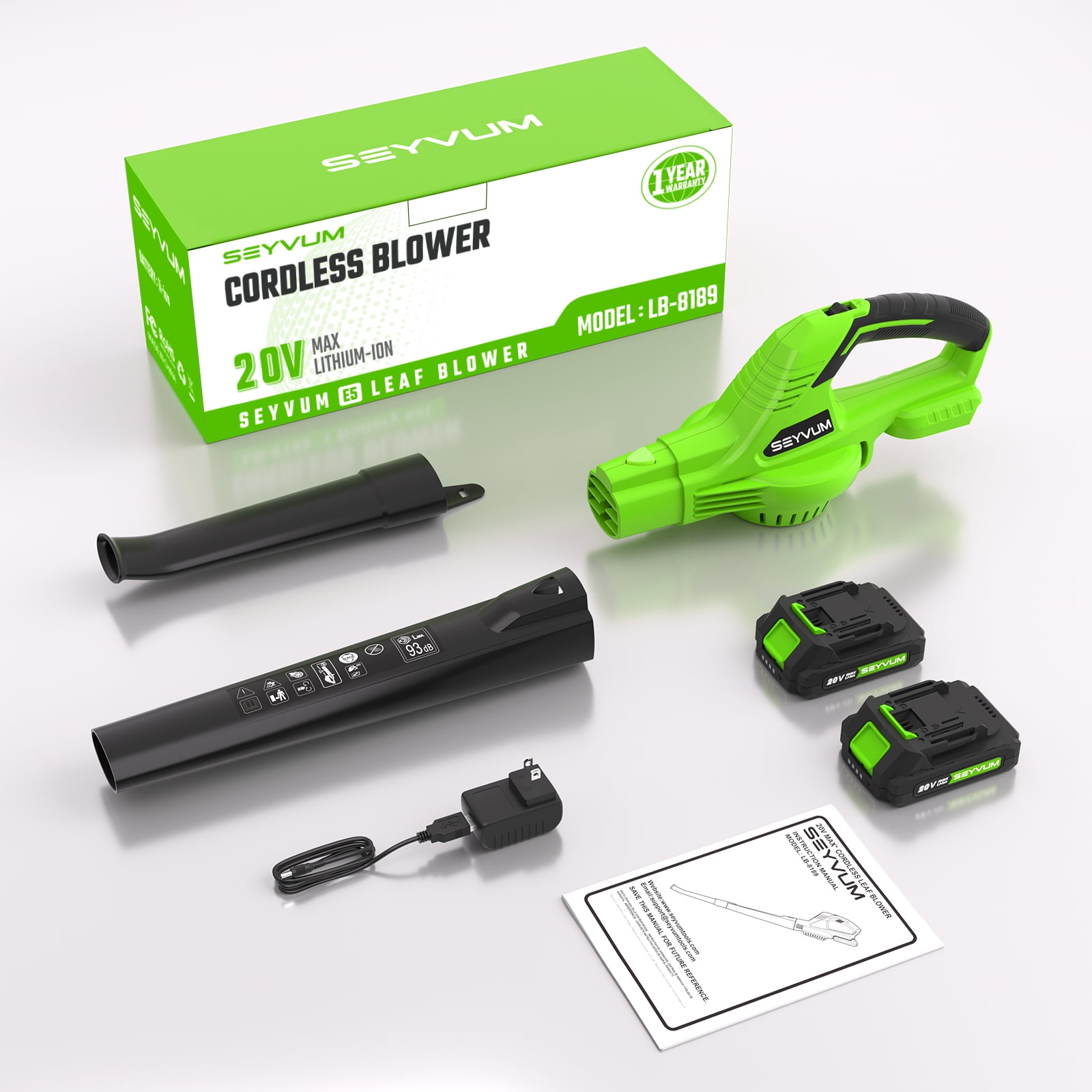 SEYVUM 20V Cordless Leaf Blower, Electric Power Sweeper for Lawn and Garden Maintenance (2 Batteries, 150 MPH) 1xn7j