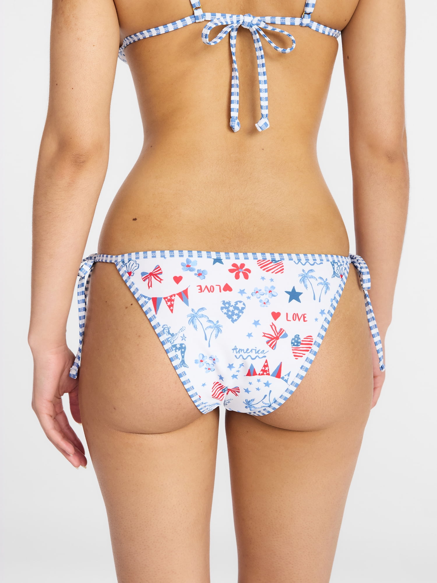 No Boundaries Women's Reversible String Bikini Bottoms Celebration Print (White, XXS) gy9gg