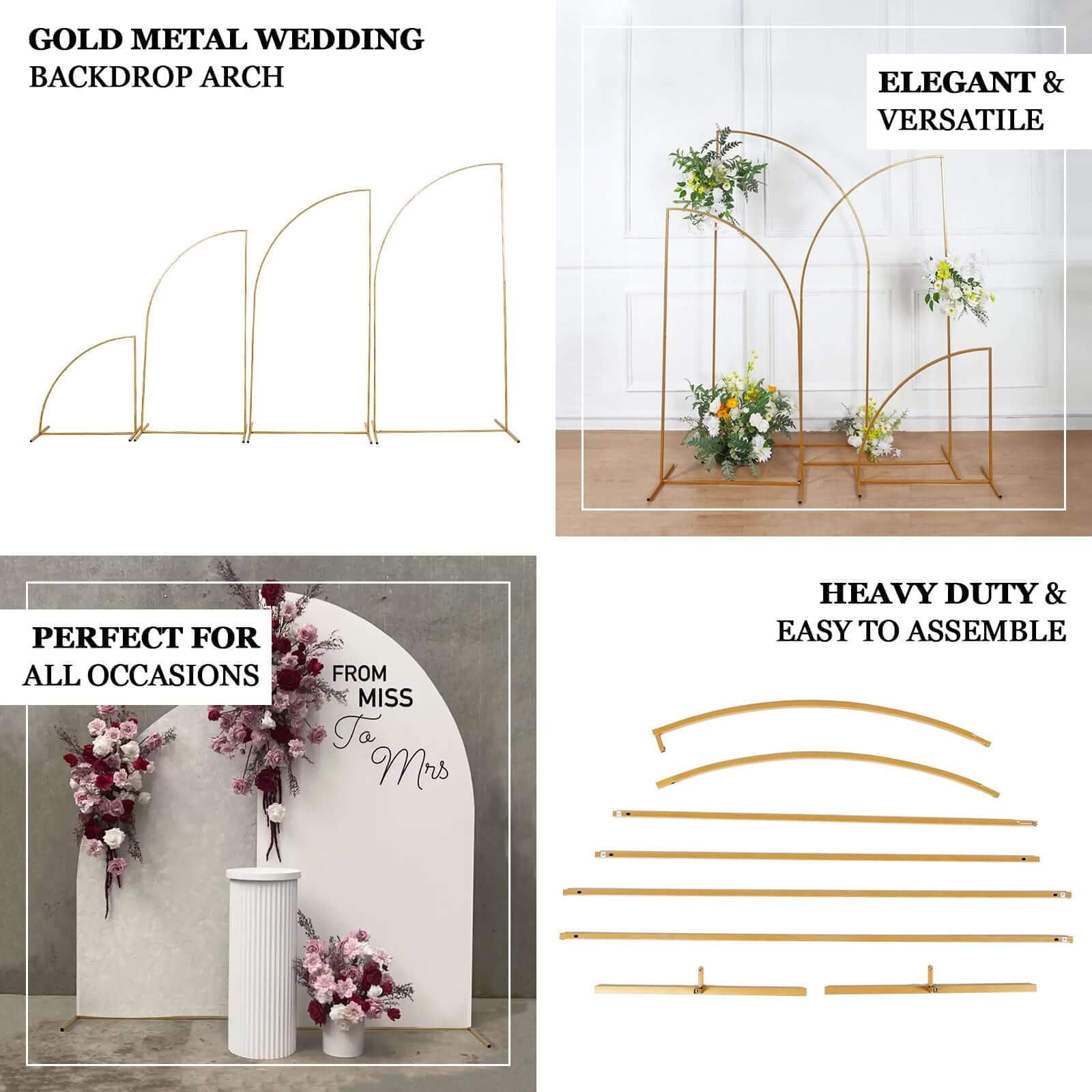 Efavormart Half Moon Wedding Arch Backdrop Stand, Metal Floral Frame Arbor Display (Gold, 3ft W x 6ft H) 1z54g