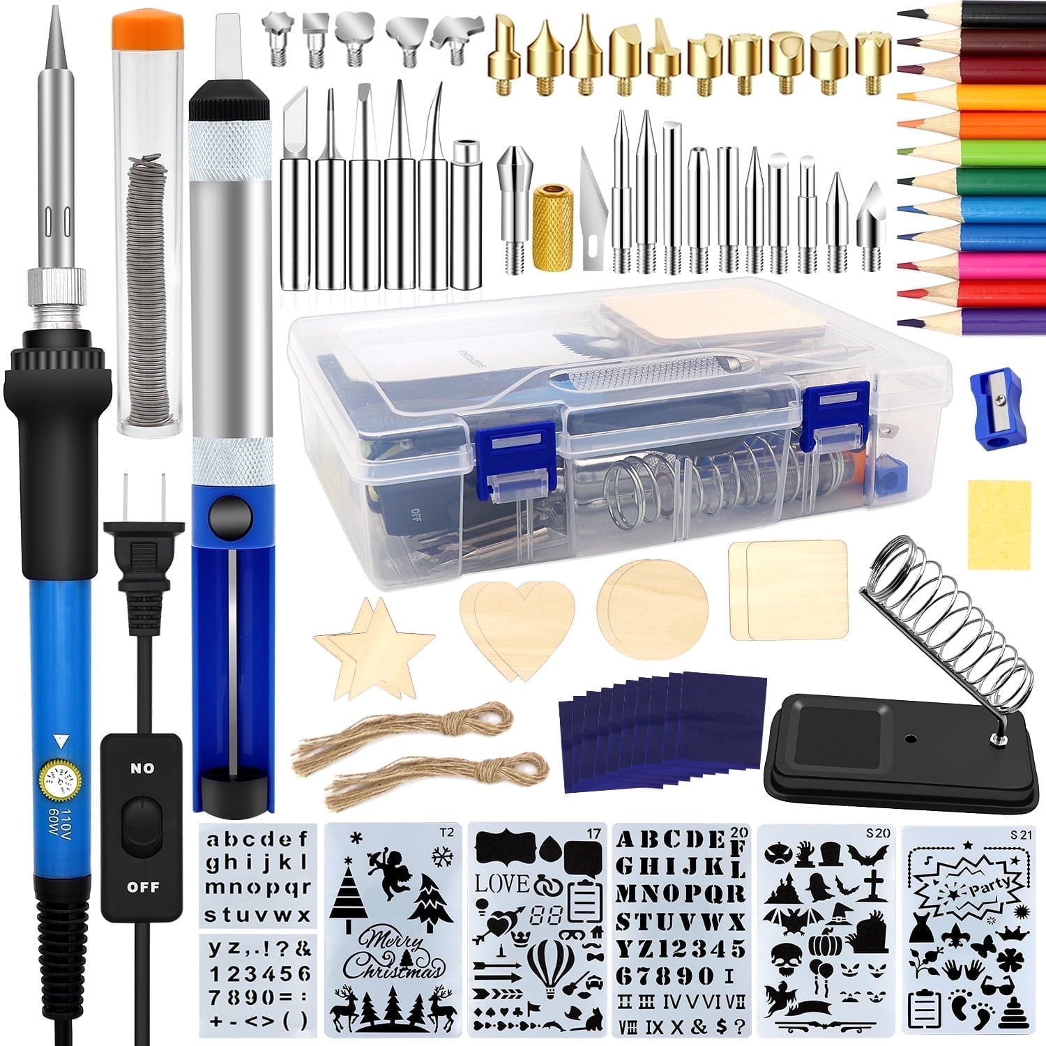 LifeIdeas 95-Piece Wood Burning Kit, Professional Pyrography Pen with Adjustable Temperature (Blue, 95-Piece Set) p7clg