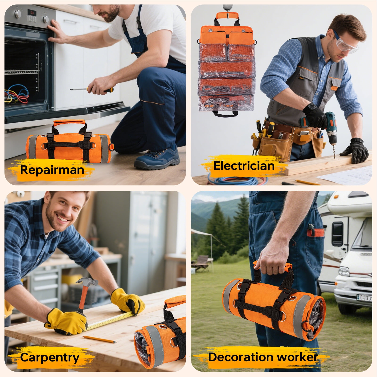 Starwal 18-Piece Home Tool Kit with Roll-Up Storage Bag (Orange, 18-Piece Set) yoi9a