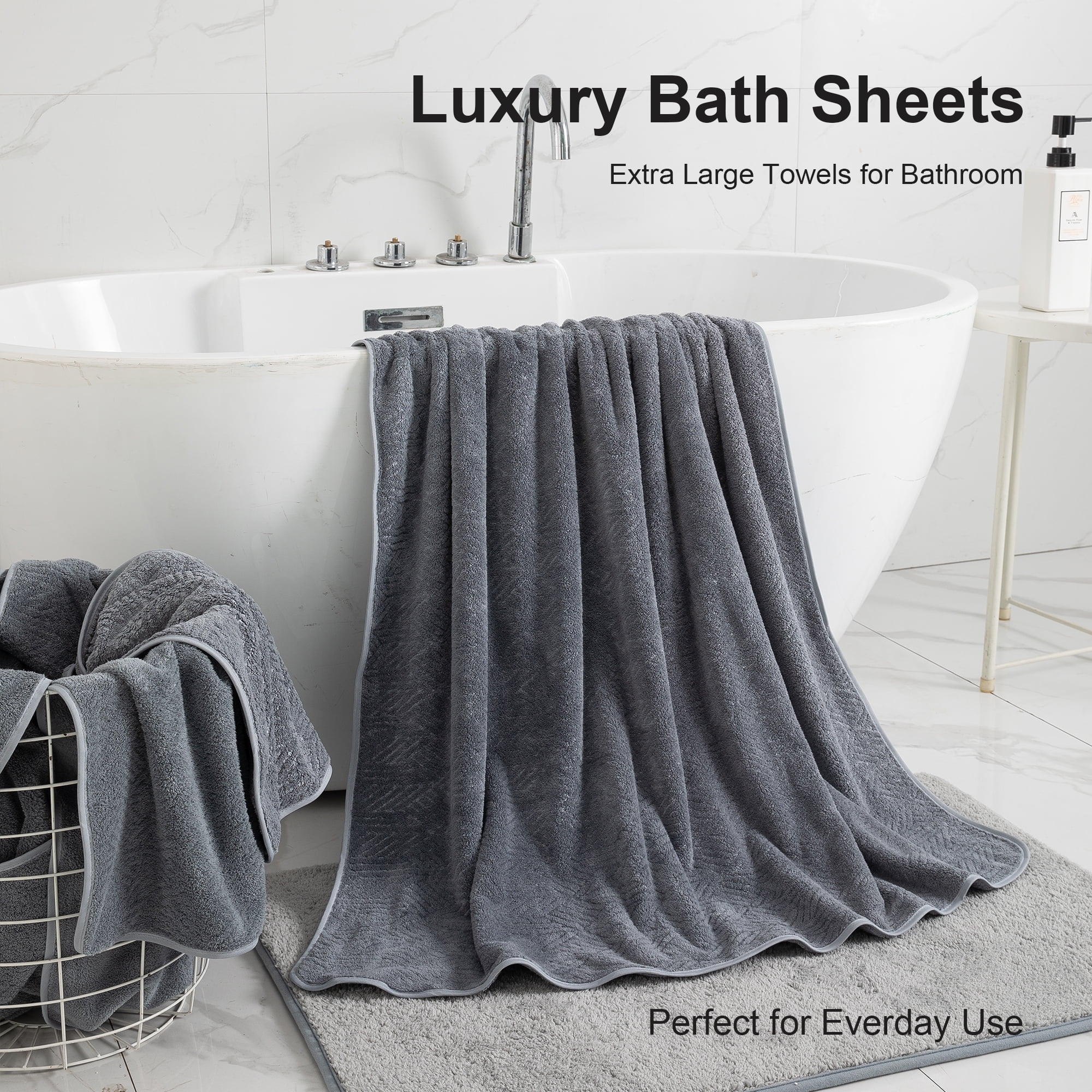 Green Essen Oversized Bath Towel Set, Highly Absorbent Quick Dry Shower Sheets (Dark Grey, 4 Pack, 35 x 70 in) k65ma