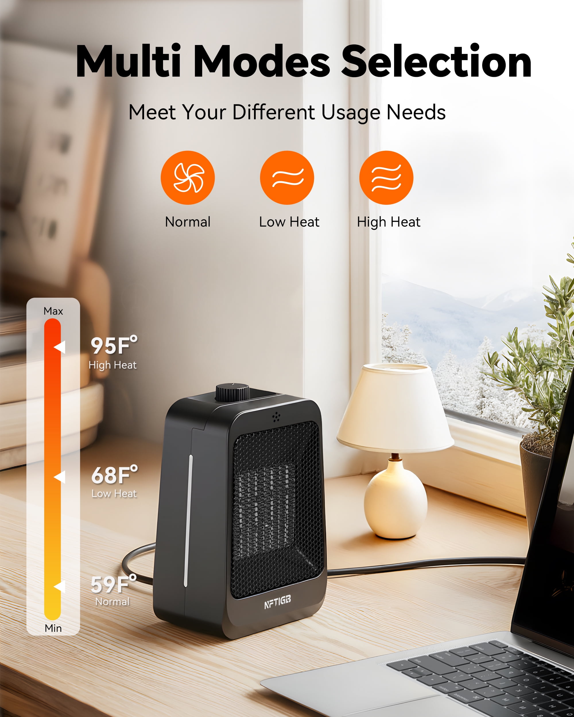 NFTIGB 1500W PTC Ceramic Space Heater, Portable Desktop Electric Heater for Home and Office (Black, 4.33 in x 5.91 in x 9.06 in) 5o5vy