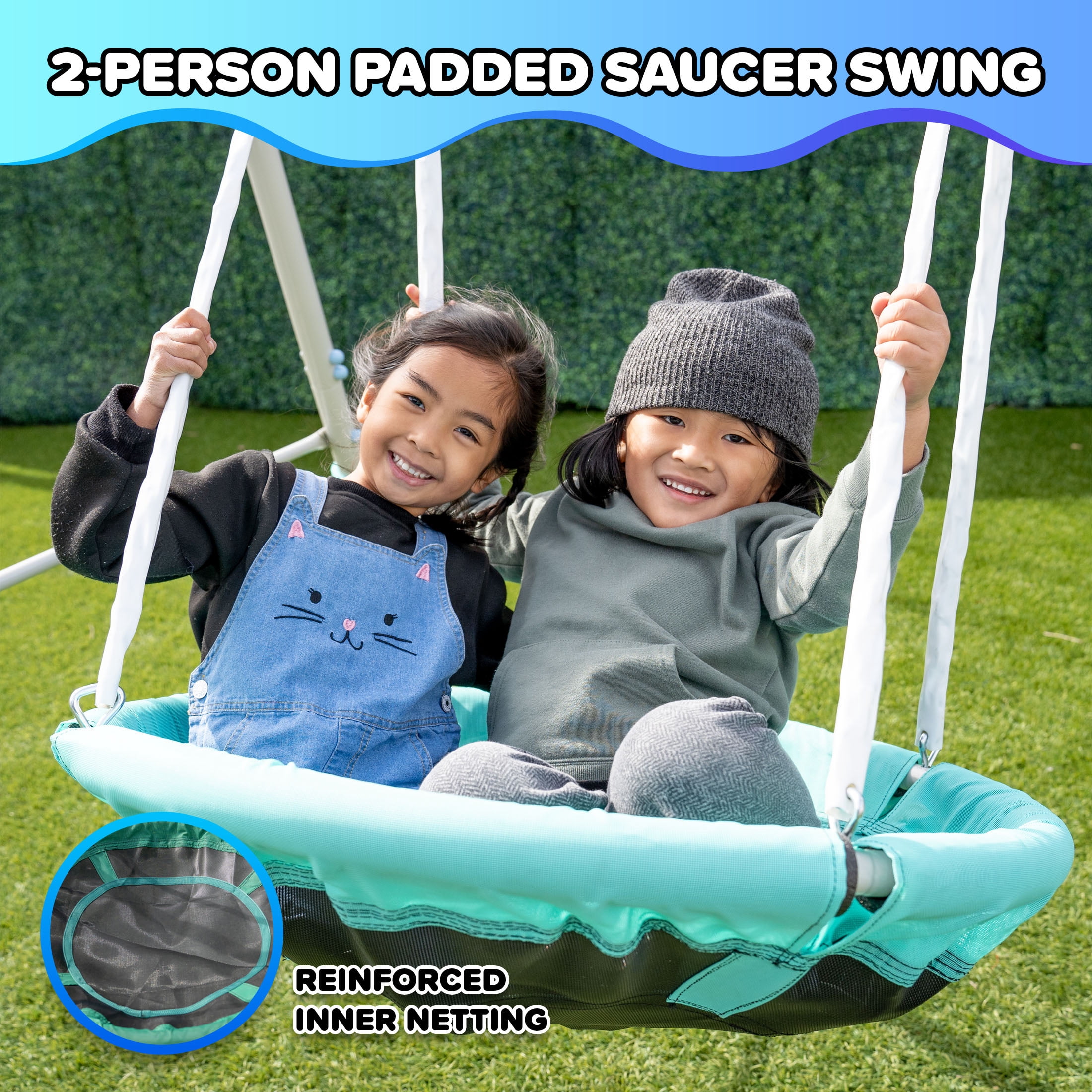 Sportspower Super Saucer Metal Swing Set with 2 Swings, Saucer Swing, and 5 ft Double Wall Slide (Multi-Color) zfbzf